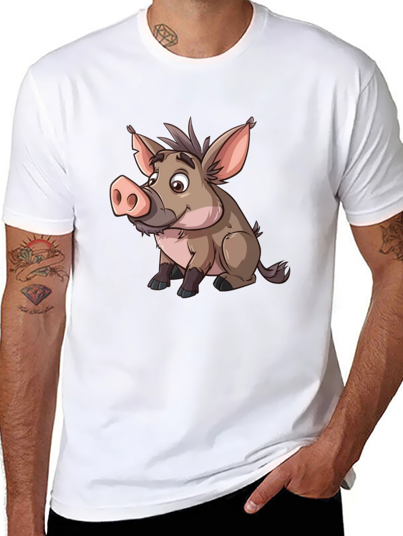 Black Boar Cartoon Graphic Black T-Shirt view 8
