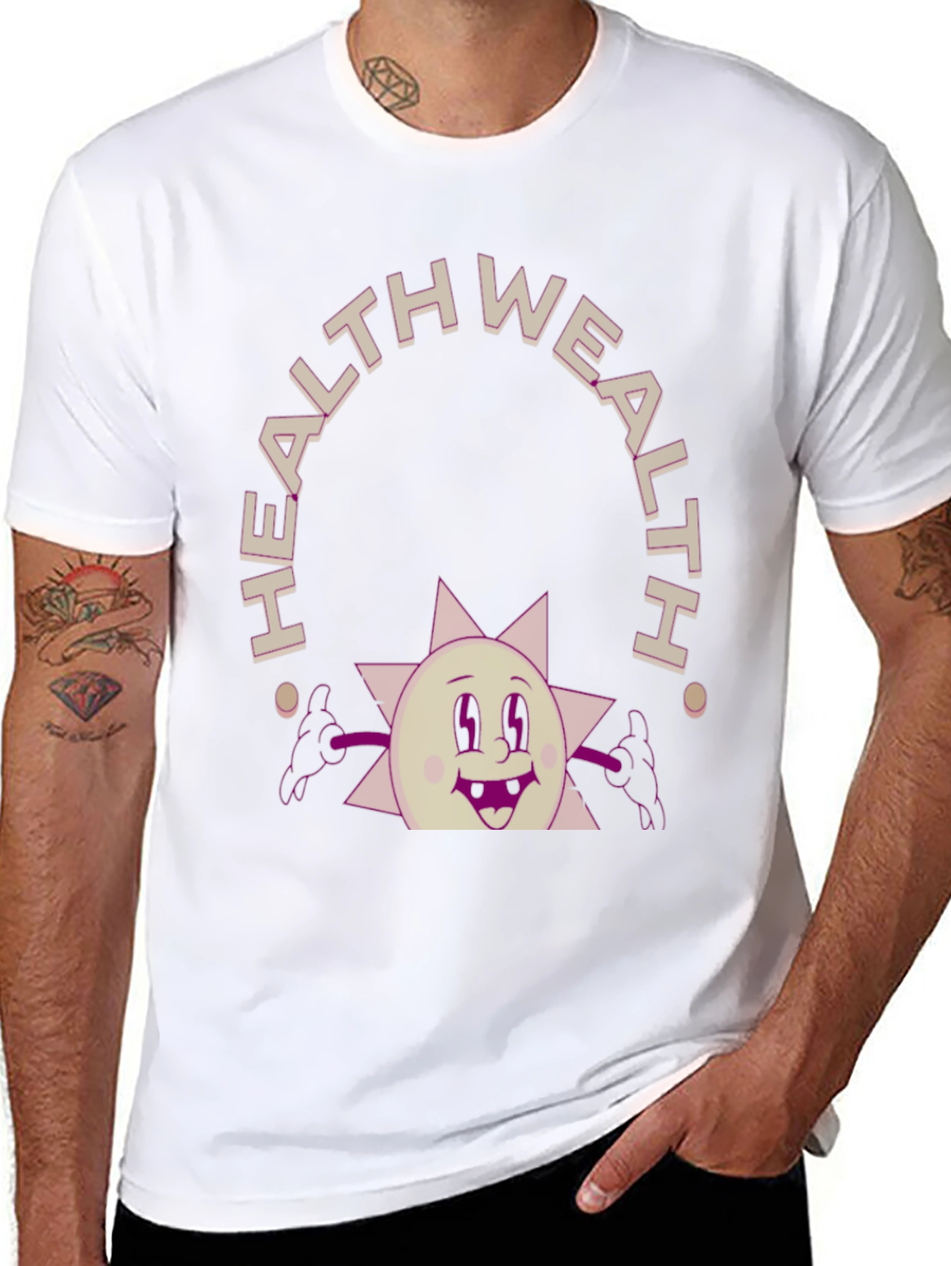 Black Health Wealth Cartoon Graphic Tee view 8
