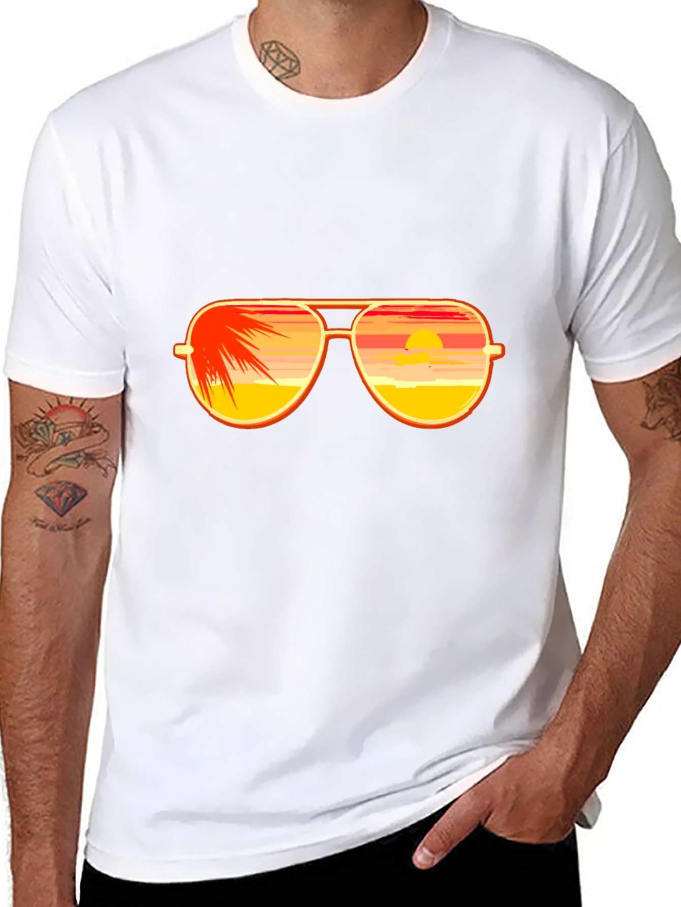 Black Sunset Sunglasses Graphic T-Shirt - Black Cotton Tee view 8