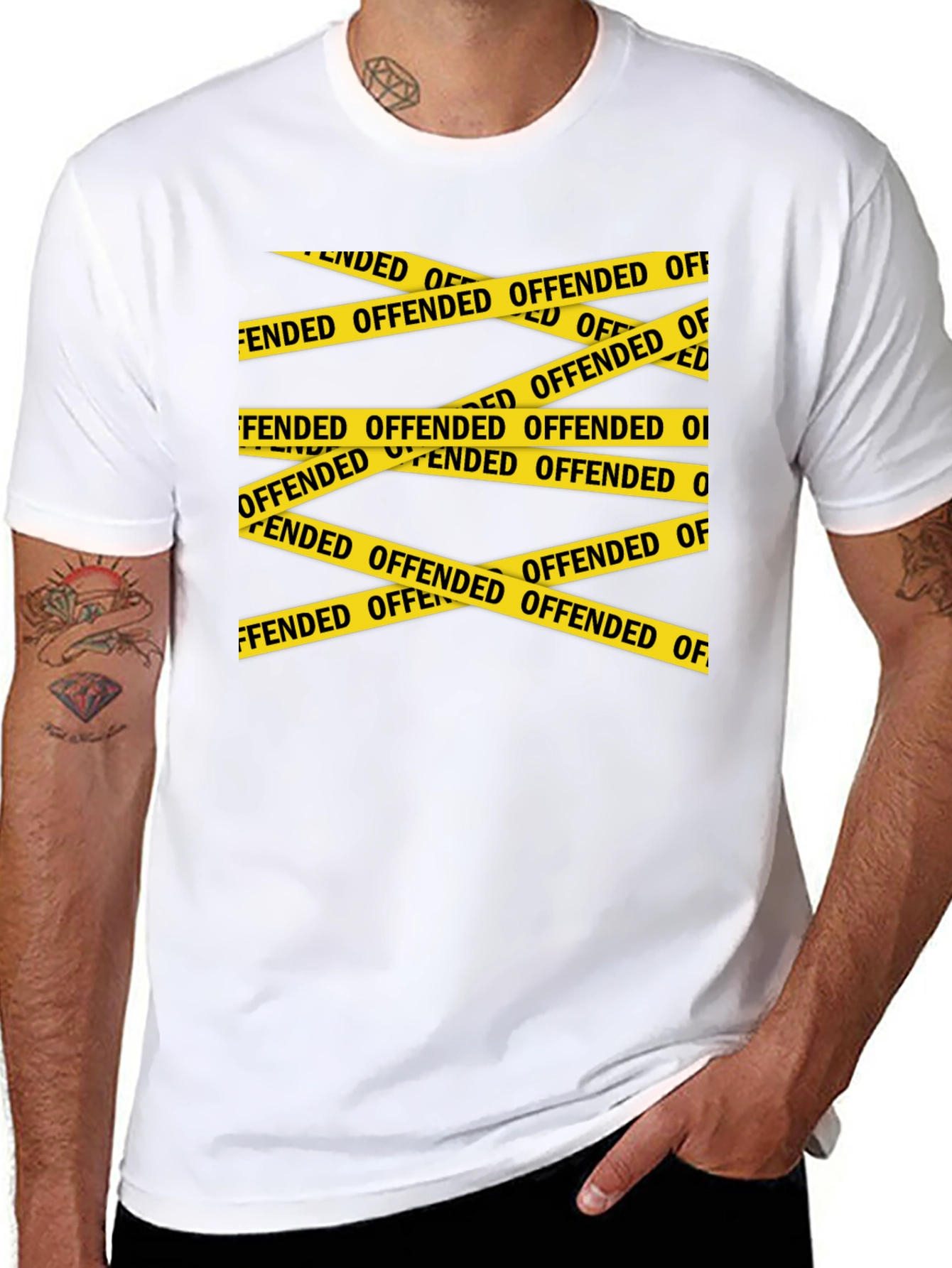 Black Offended Caution Tape Graphic T-Shirt view 8