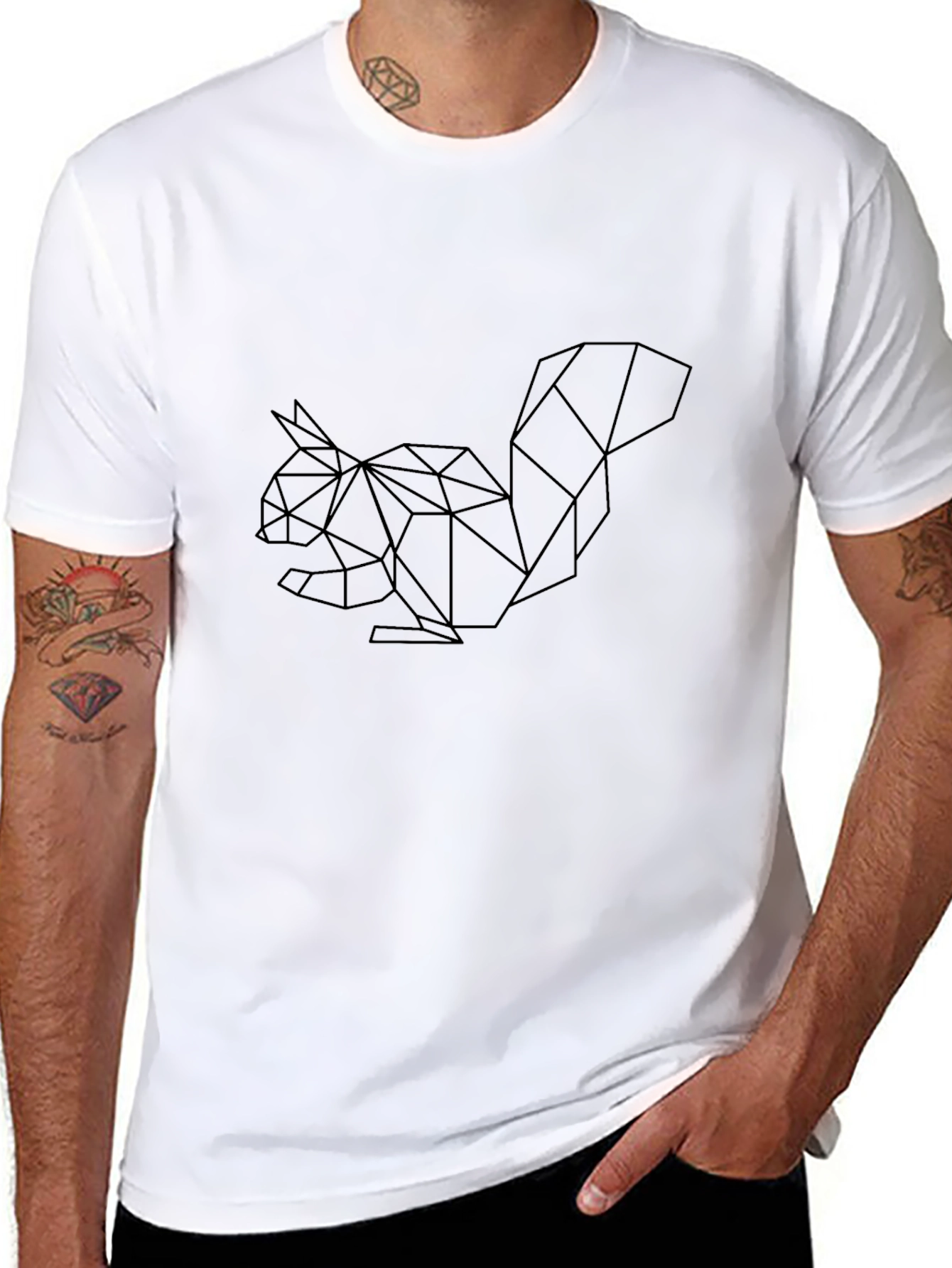 Black Geometric Squirrel Tee - Modern Design view 8