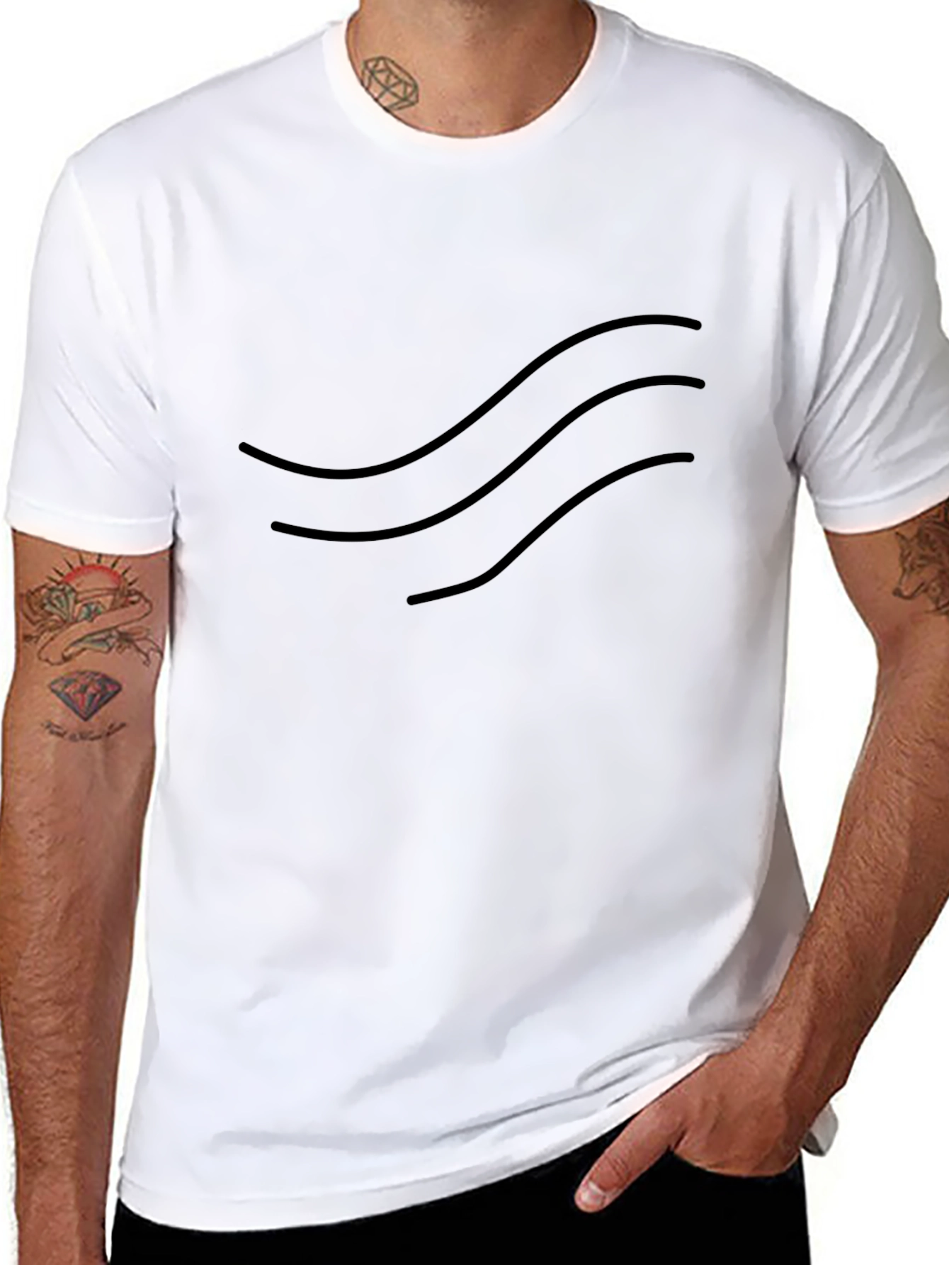 Black Stylish Black T-Shirt with Wave Design view 8
