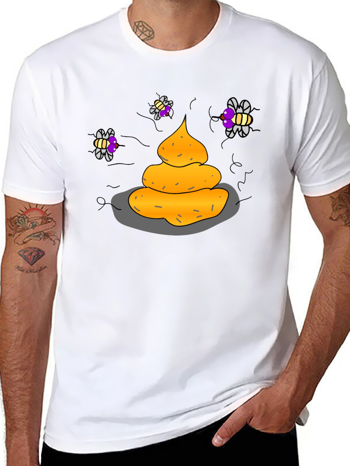 Black Humorous Graphic Tee - Funny Poop & Flies view 8