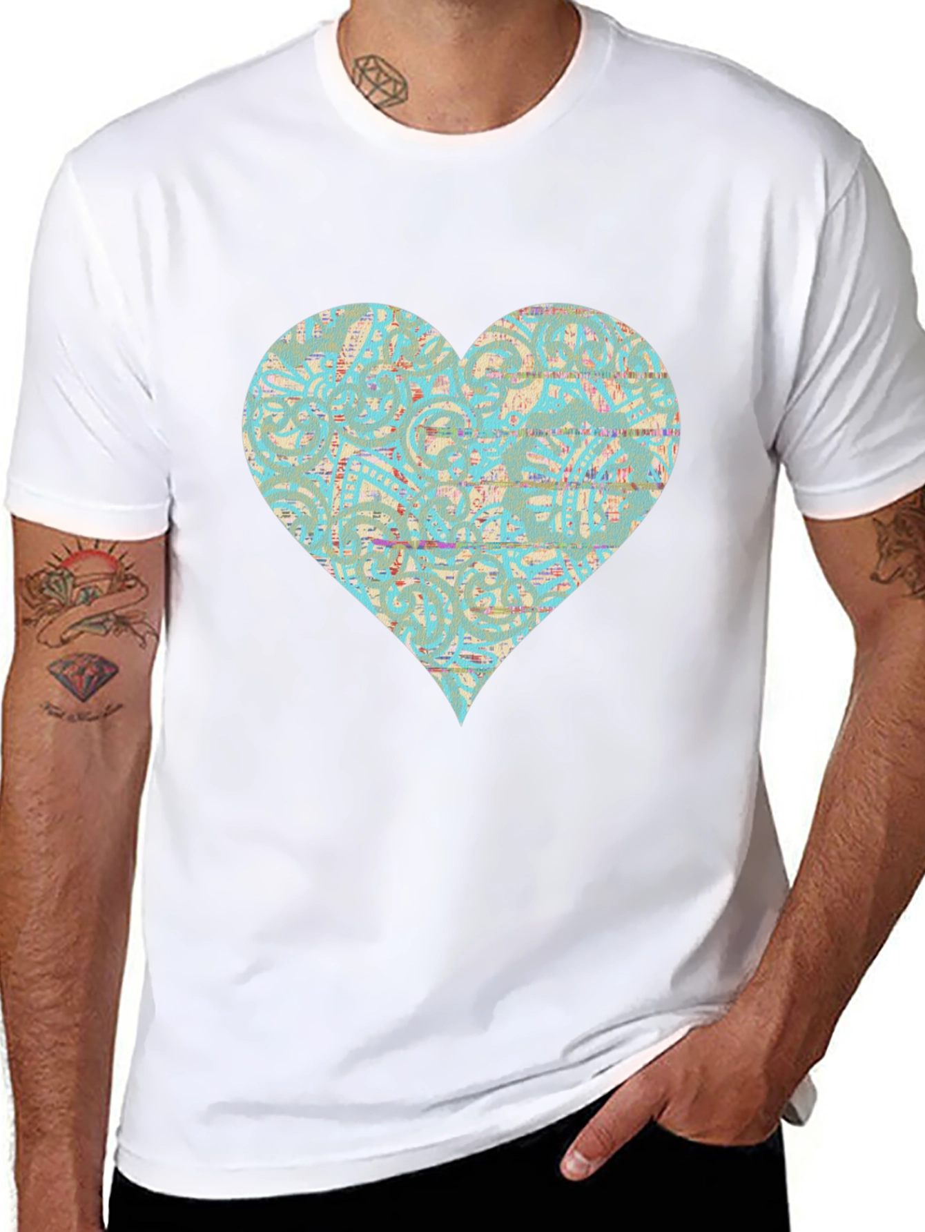 Black Patterned Heart Graphic Tee - Stylish Casual Wear view 8