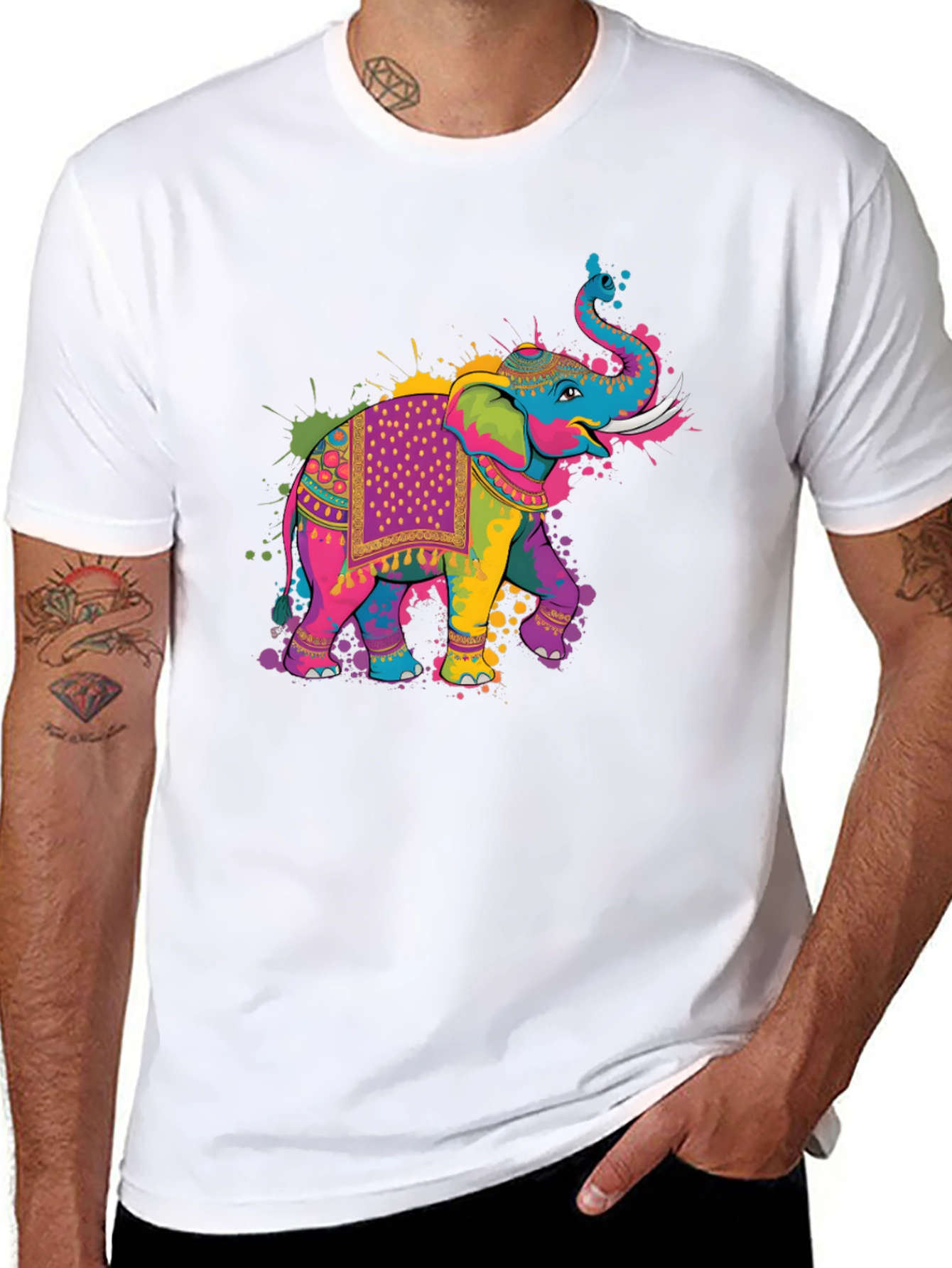 Black Colorful Elephant Graphic T-Shirt view 8