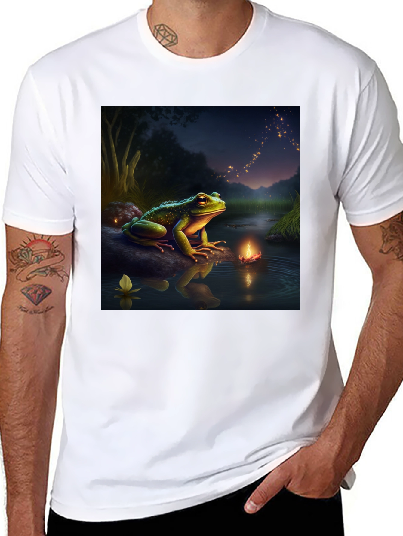 Black Frog & Firefly T-Shirt - Fantasy Design view 8