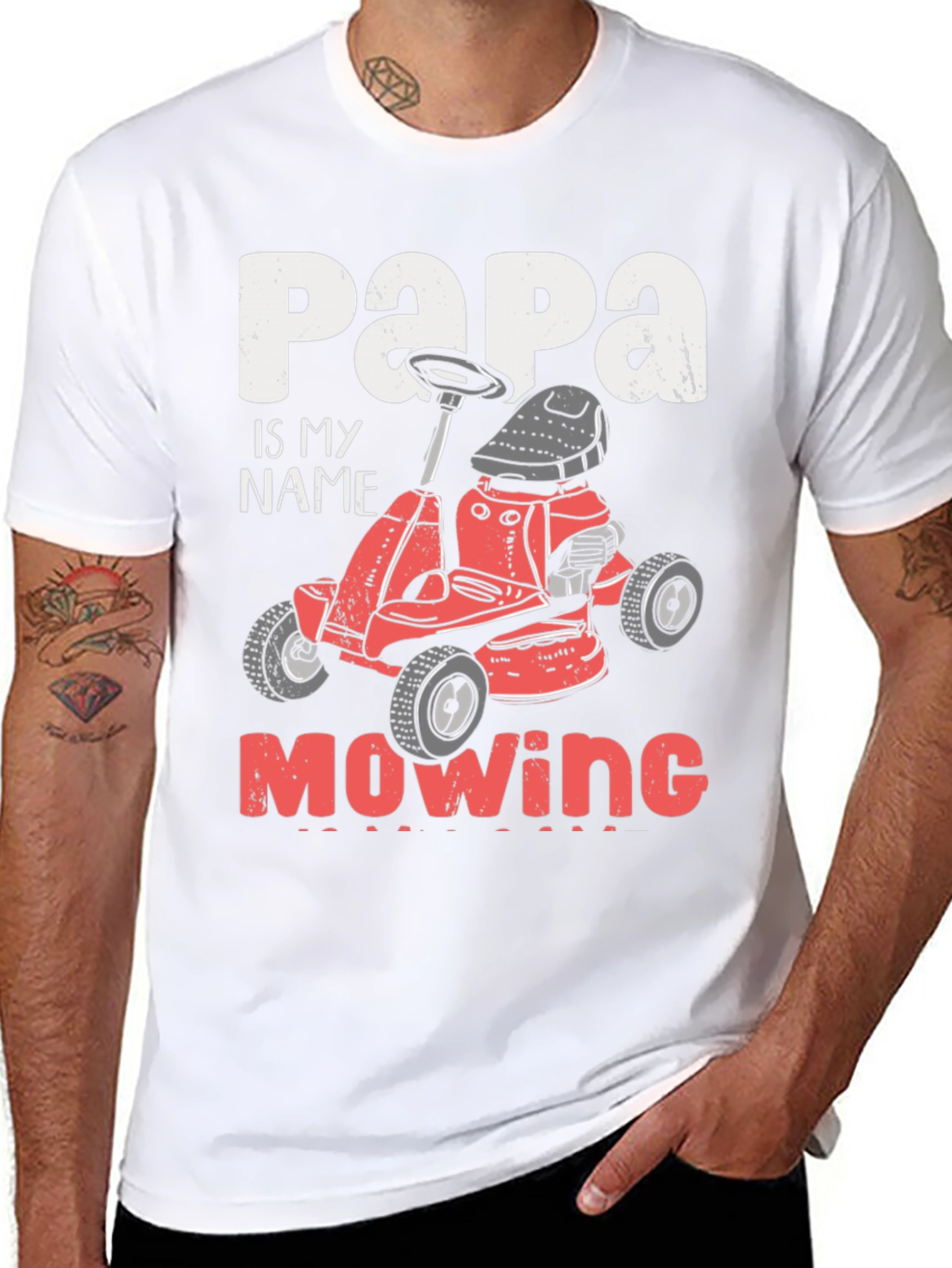 Black Papa Mowing T-Shirt - Funny Lawn Mower Dad Tee view 8