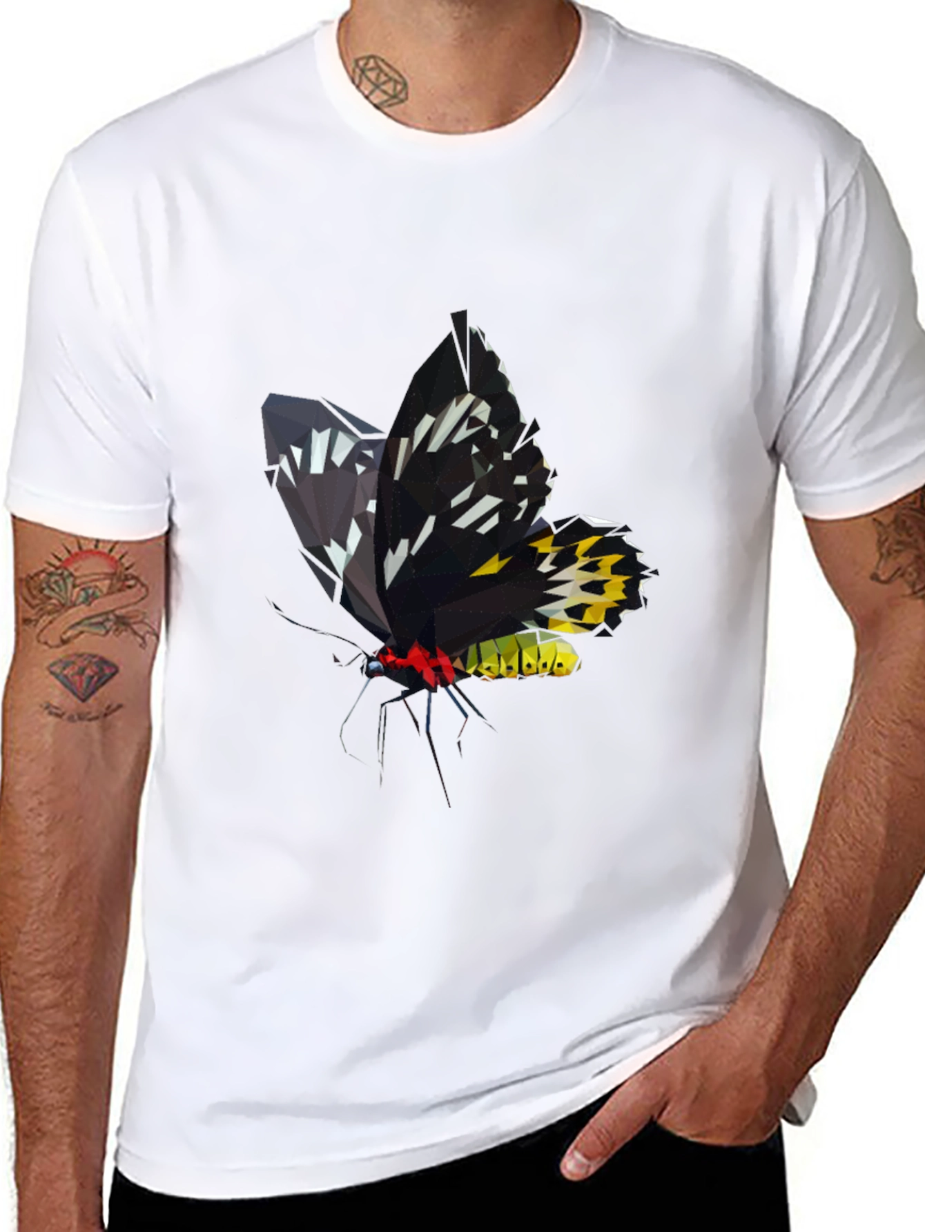 Black Geometric Butterfly Graphic Tee - Modern Black T-Shirt view 8