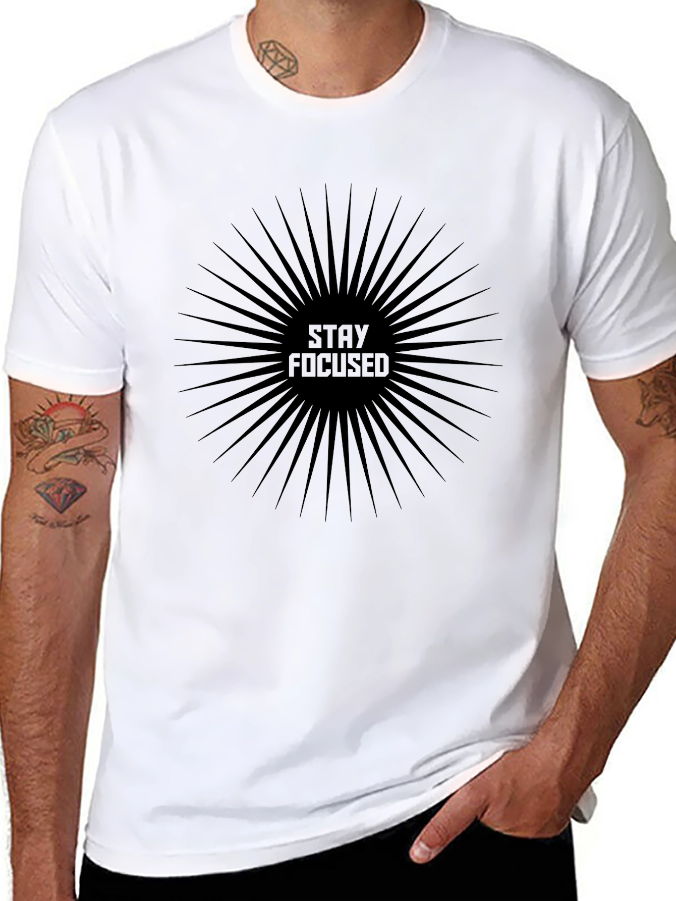 Black Stay Focused Graphic Tee - Premium Cotton T-Shirt view 8