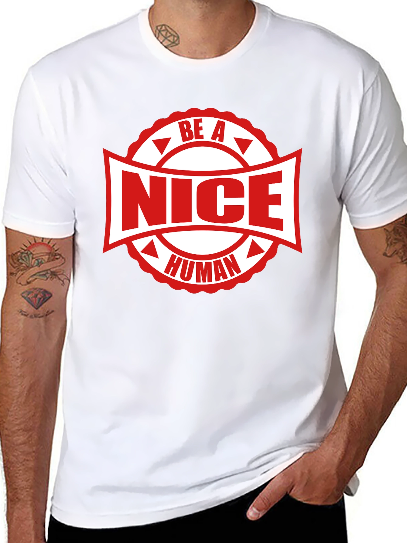 Black Be A Nice Human Graphic Tee - Black Cotton T-Shirt view 8