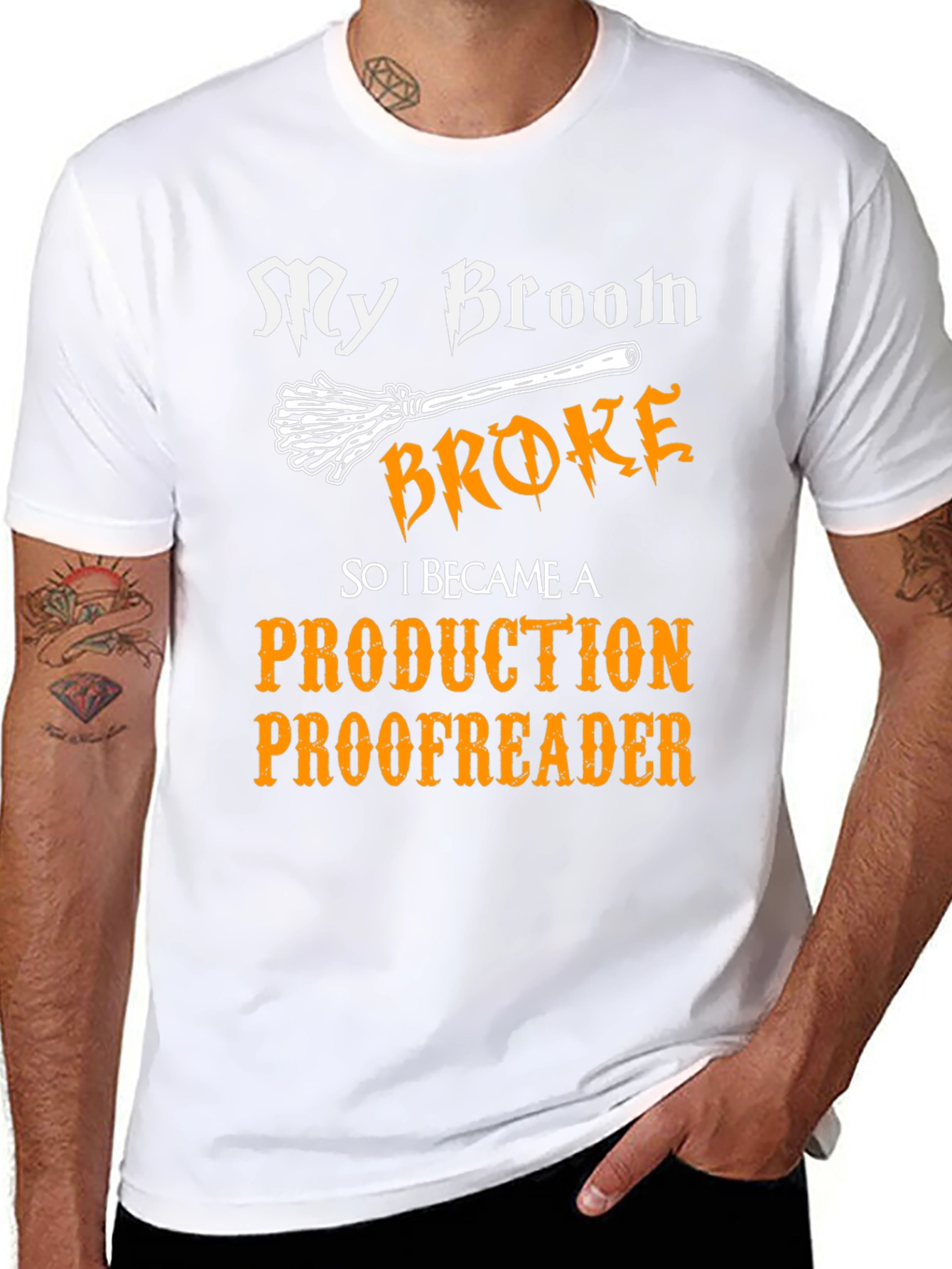 Black My Broom Broke Production Proofreader T-Shirt view 8