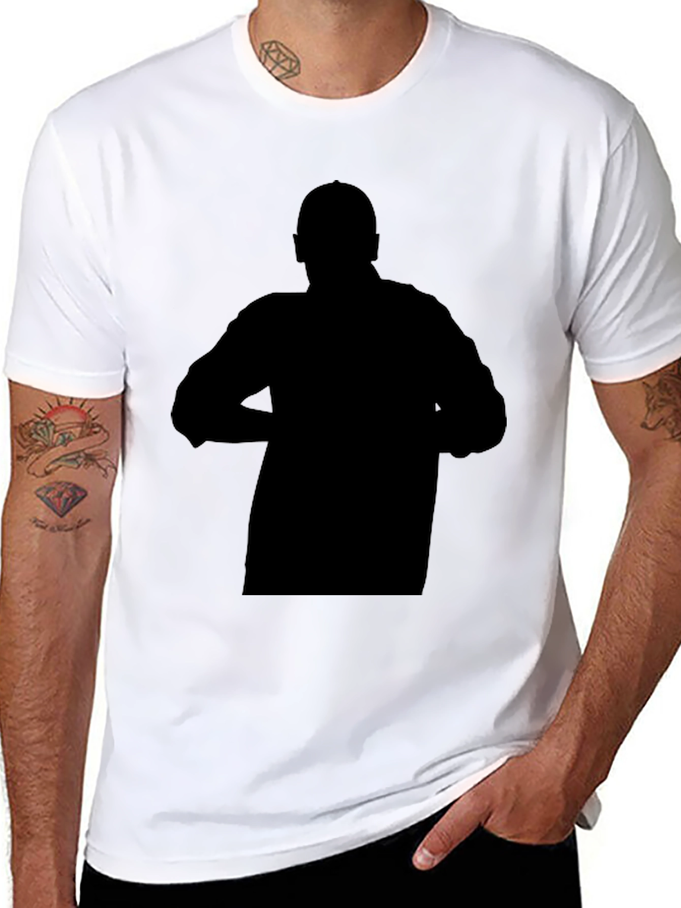 Black Men's Black Graphic Print Crew Neck T-Shirt view 8