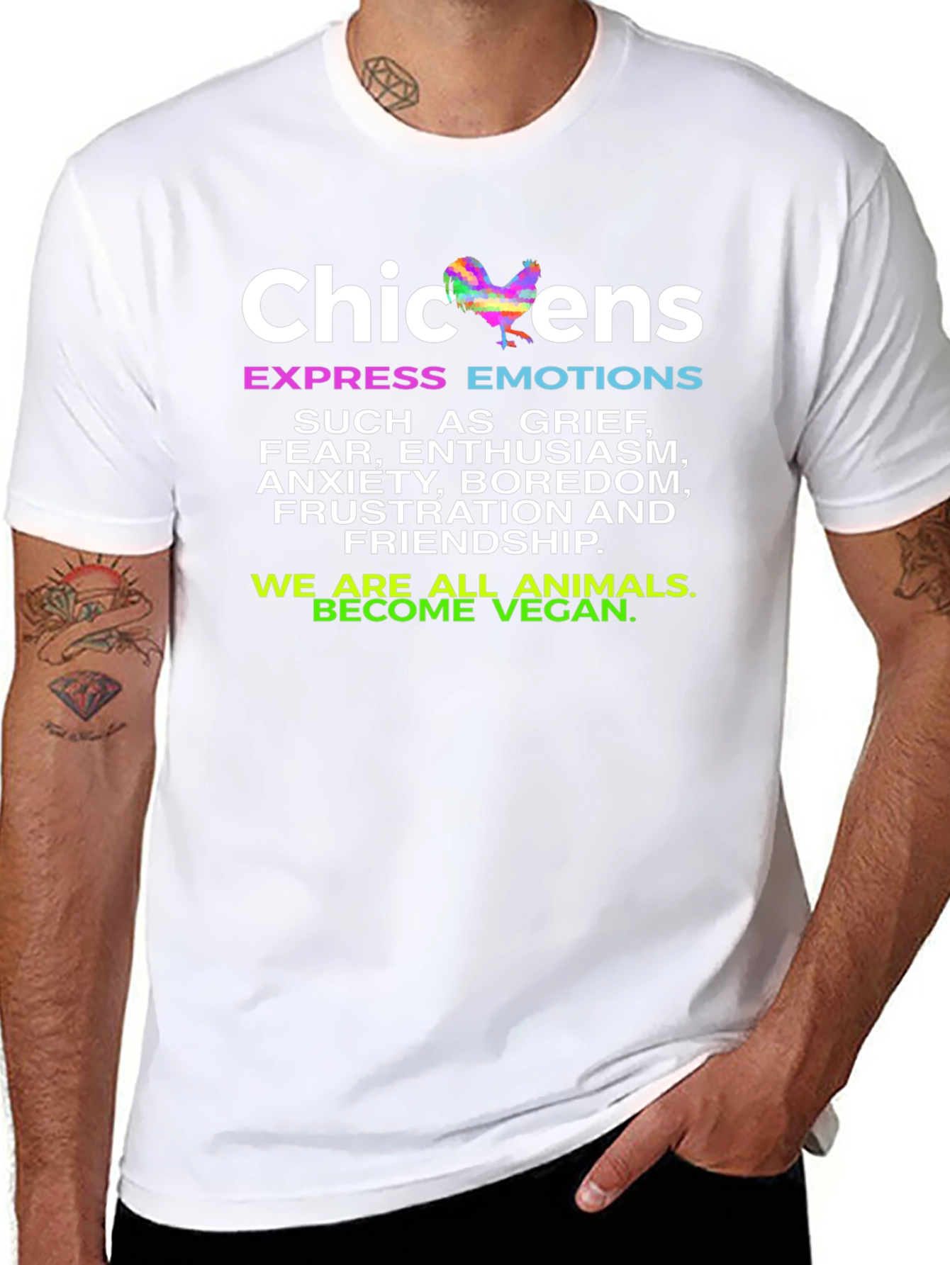 Black Chickens Express Emotions T-Shirt - Vegan Animal Lover Tee view 8