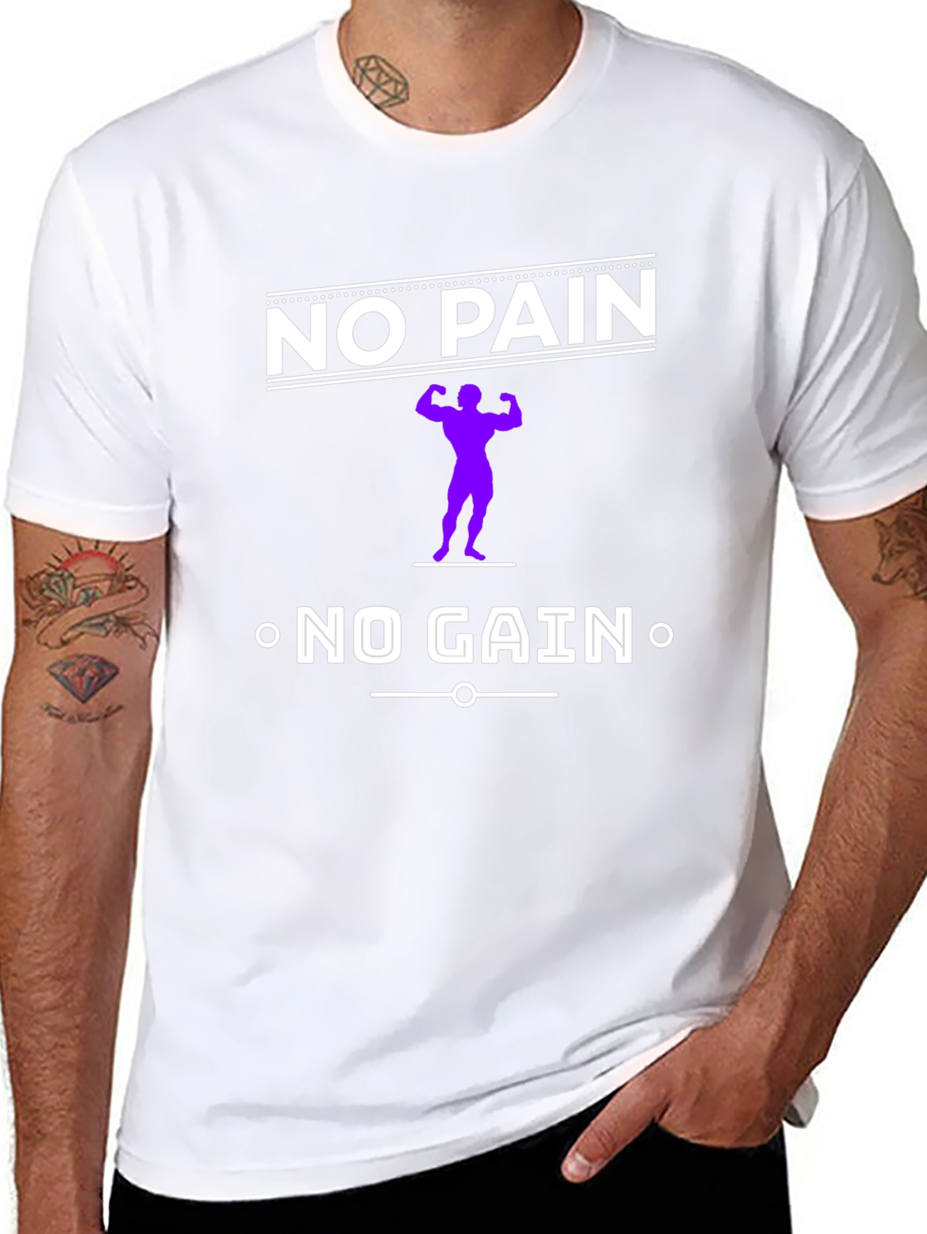 Black No Pain No Gain Black Graphic T-Shirt view 8
