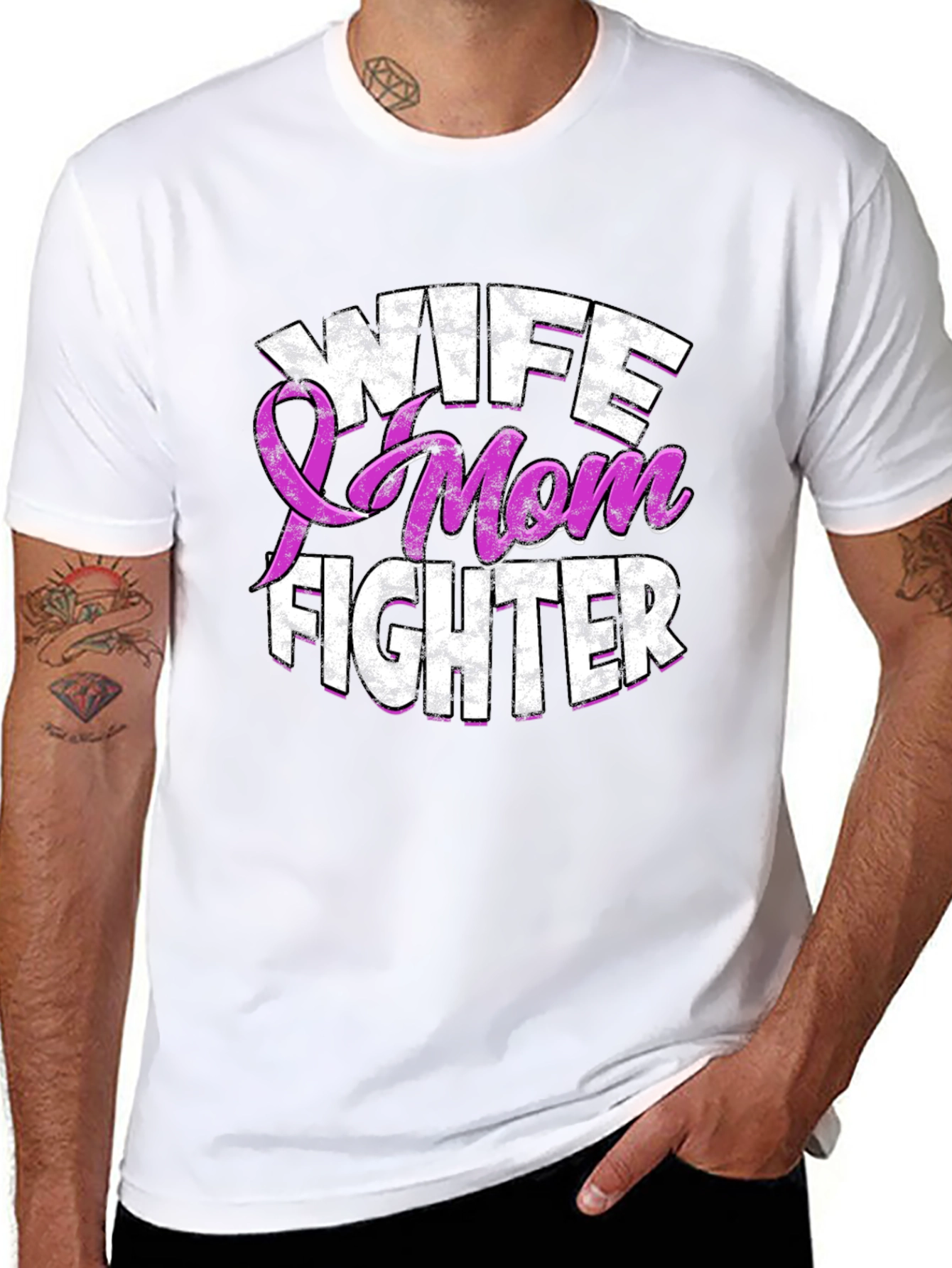 Black Wife Mom Fighter T-Shirt Breast Cancer Awareness view 8