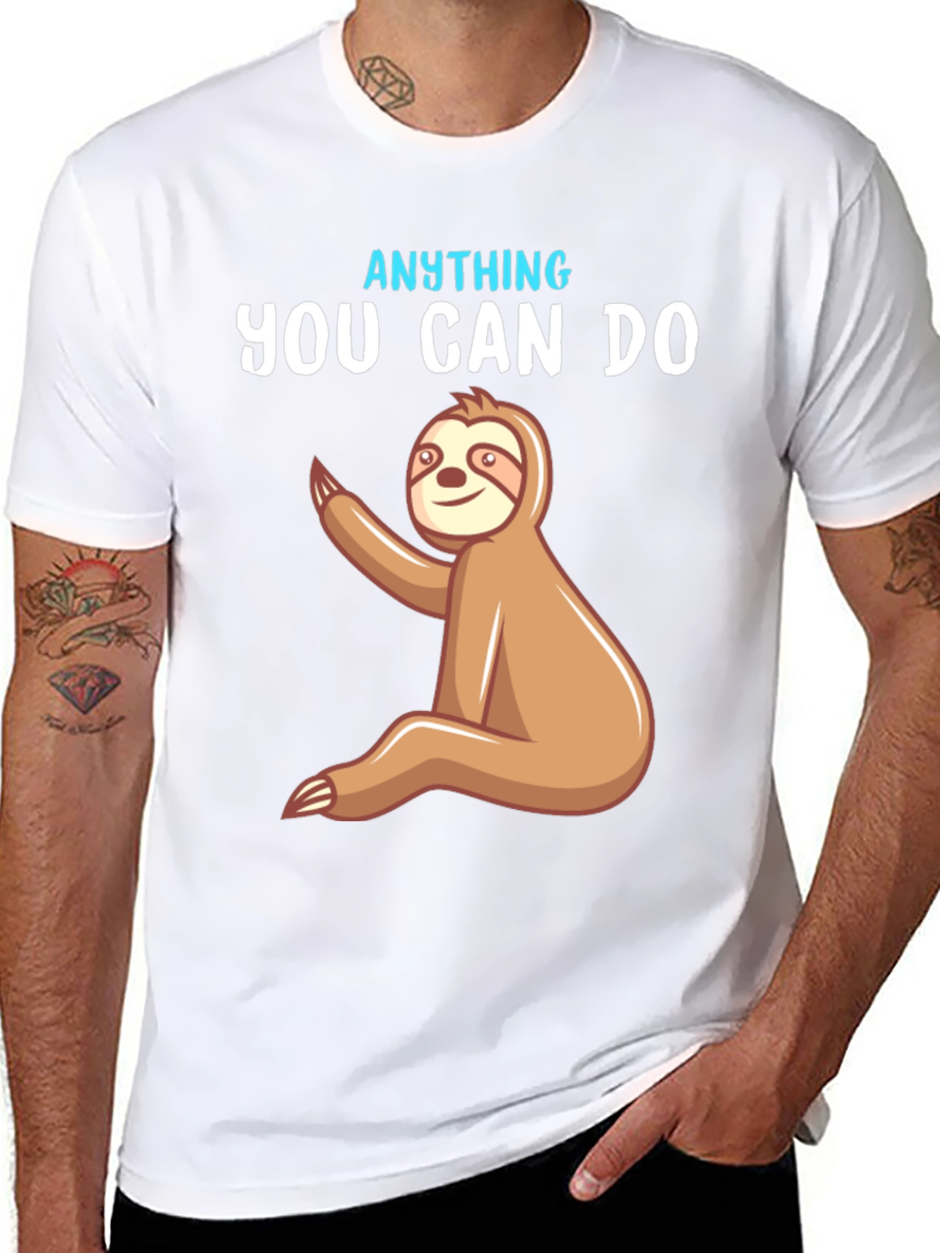 Black Funny Sloth "Anything You Can Do" Graphic T-Shirt view 8