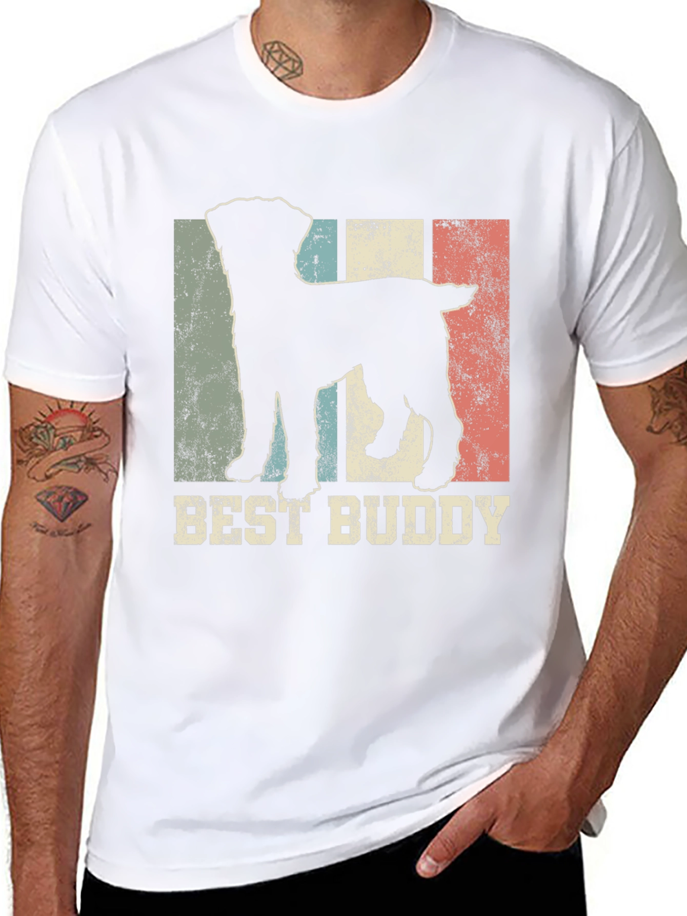 Black Best Buddy Dog Silhouette Men's T-Shirt view 8