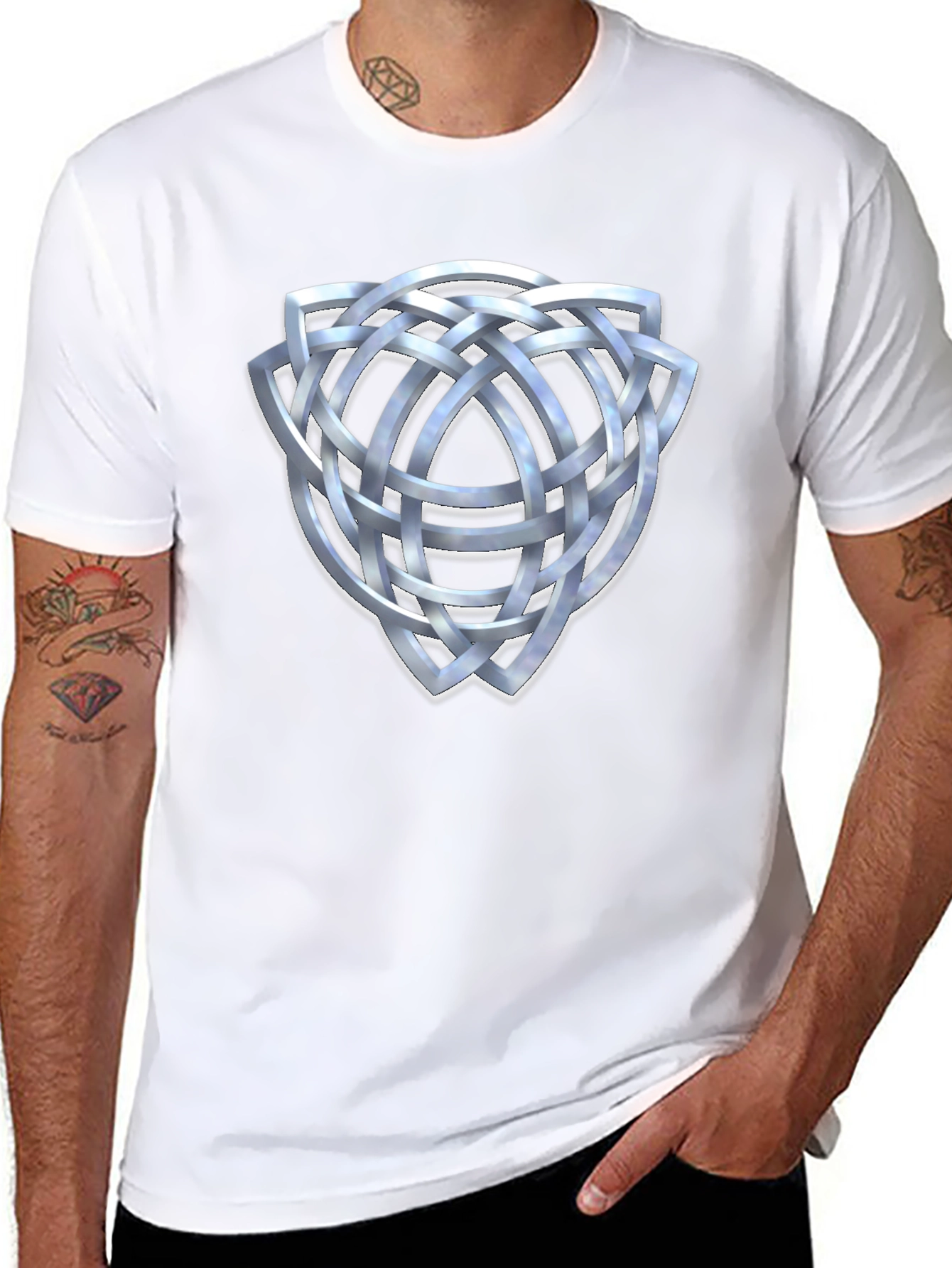Black Celtic Knot T-Shirt - Silver Trinity Design view 8