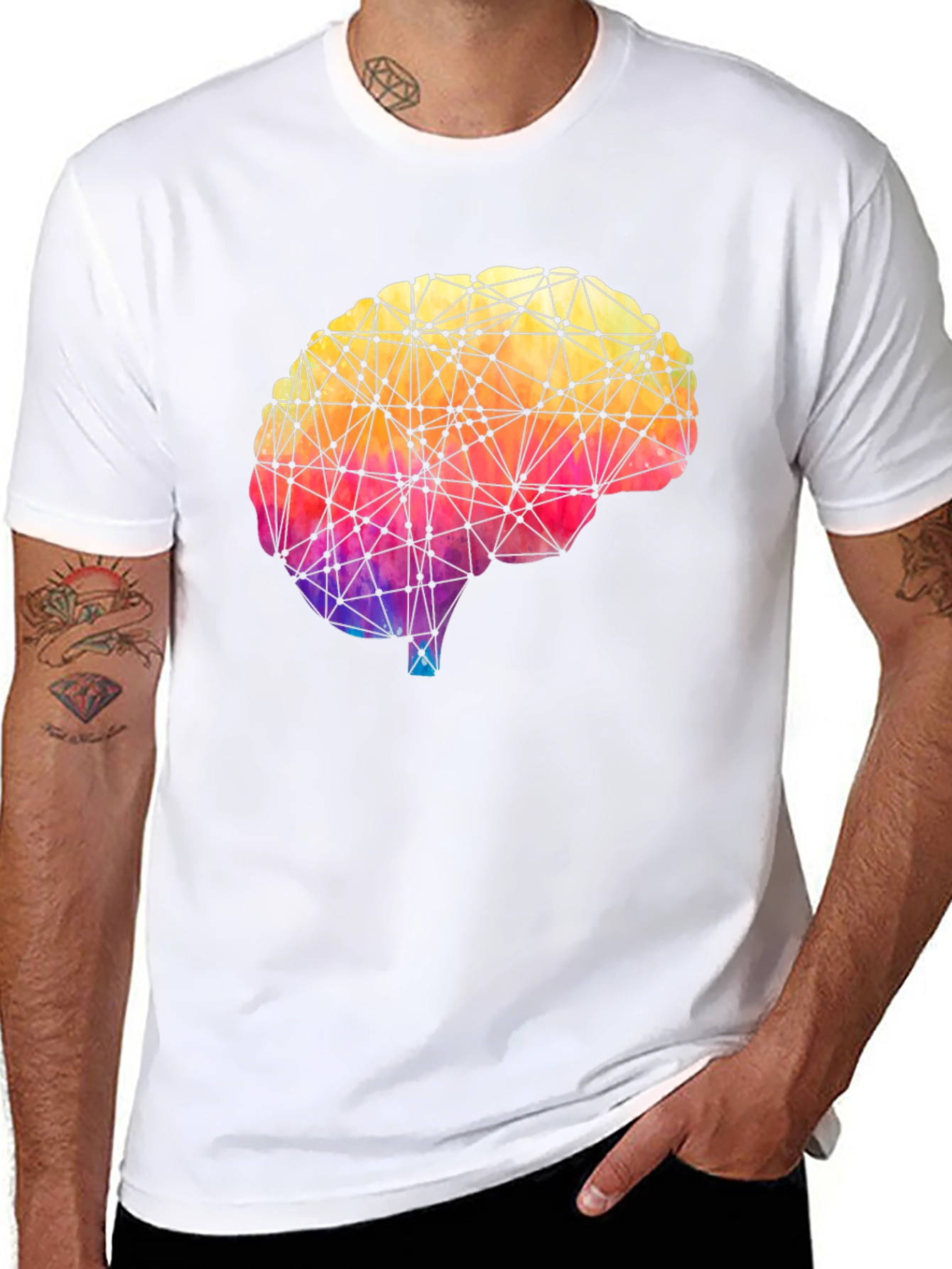 Black Geometric Brain Graphic Tee - Colorful Mind T-Shirt view 8