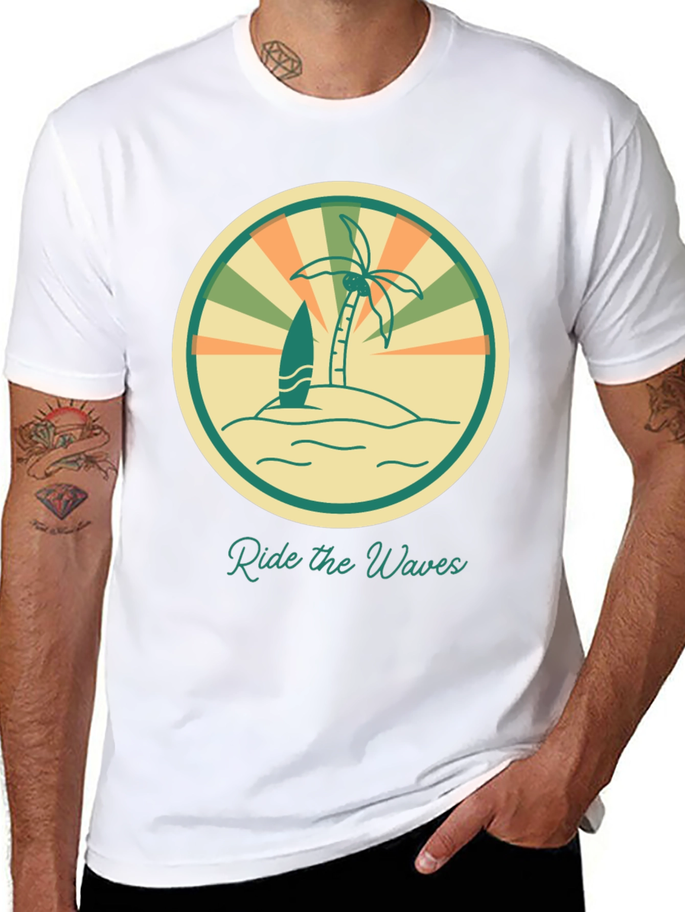 Black Ride the Waves Graphic Tee - Retro Surf Vibes view 8