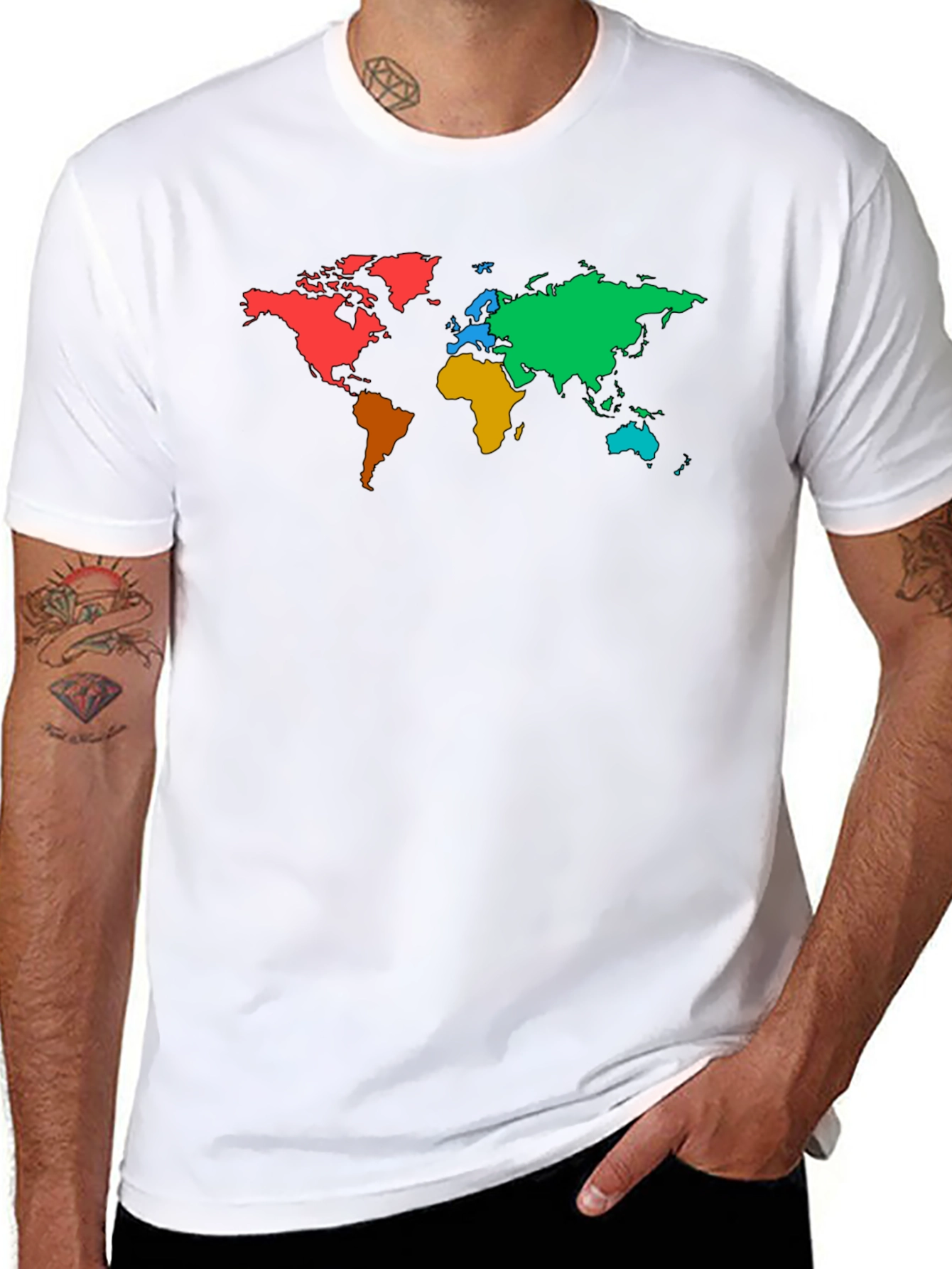 Black Colorful World Map Graphic Black T-Shirt view 8