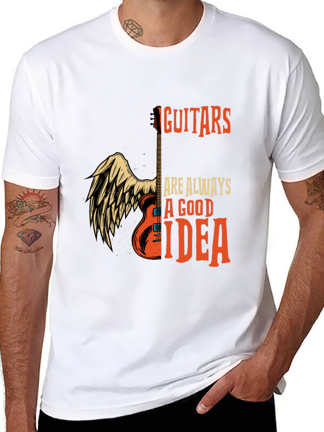 Black Guitar Always Good Idea Graphic T-Shirt - Black view 8