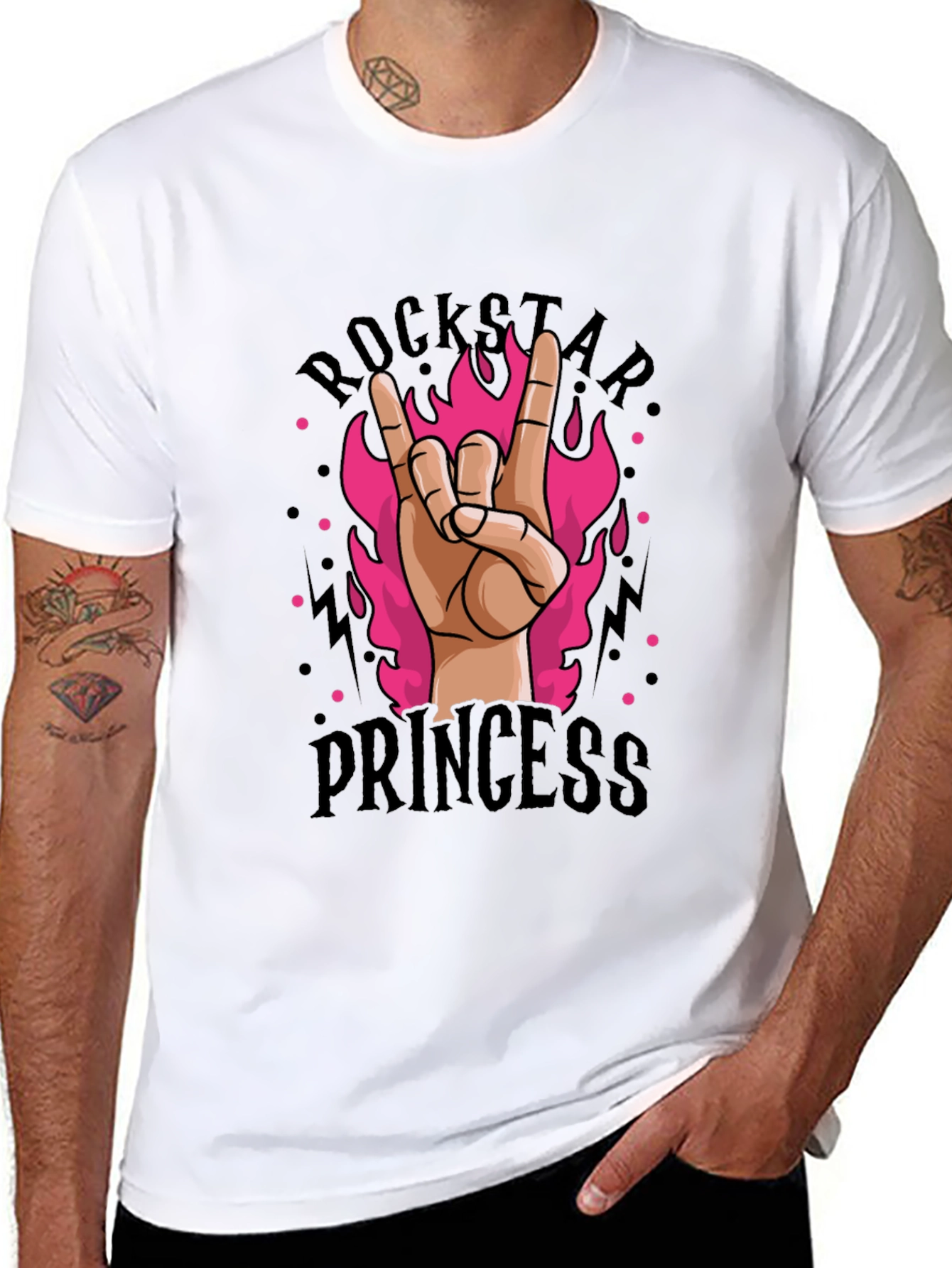 Black Rockstar Princess Graphic Tee - Black Cotton T-Shirt view 8