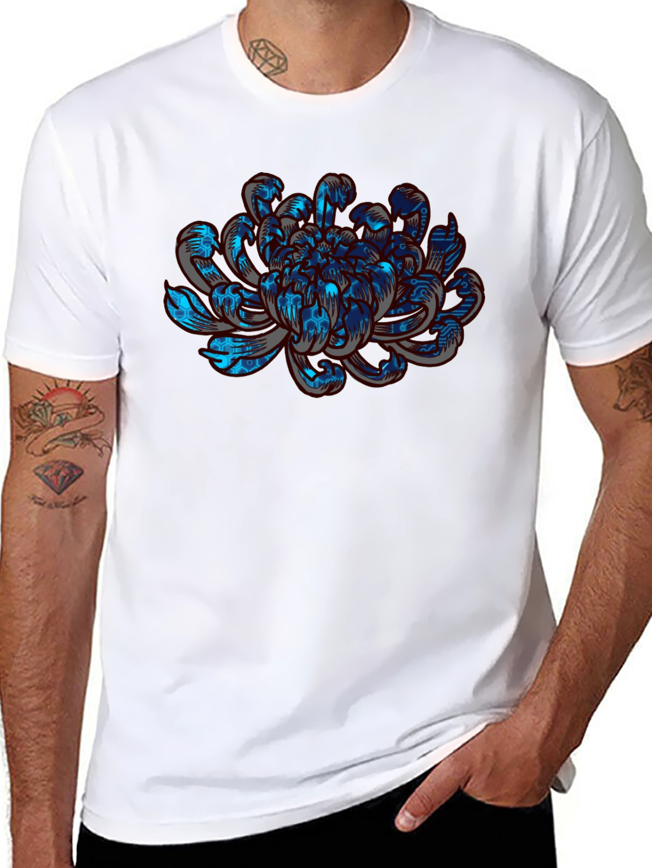 Black Tech Flower Graphic Tee - Modern Artistic Design view 8