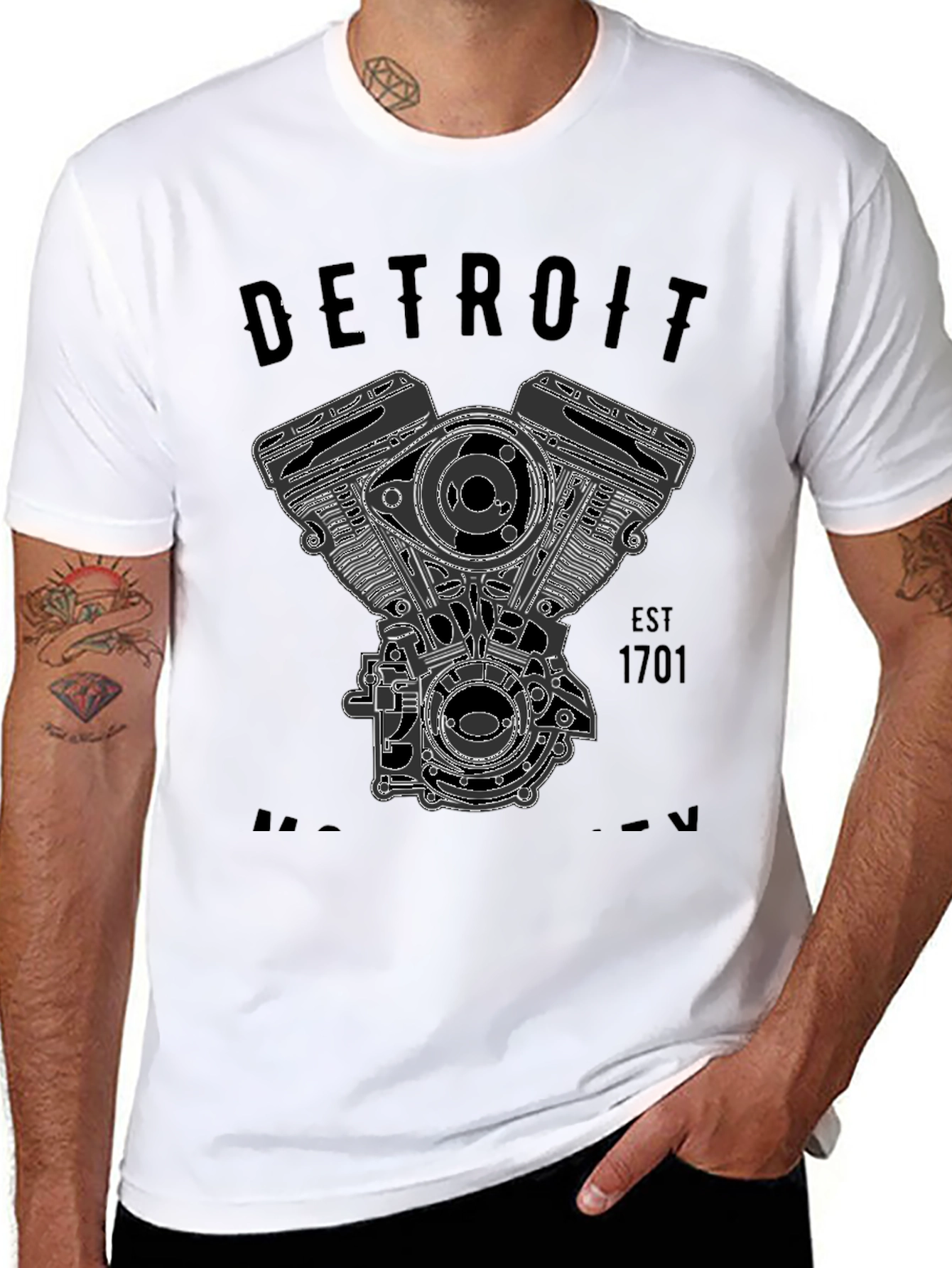 Black Detroit Motorcycle Engine Graphic T-Shirt view 8