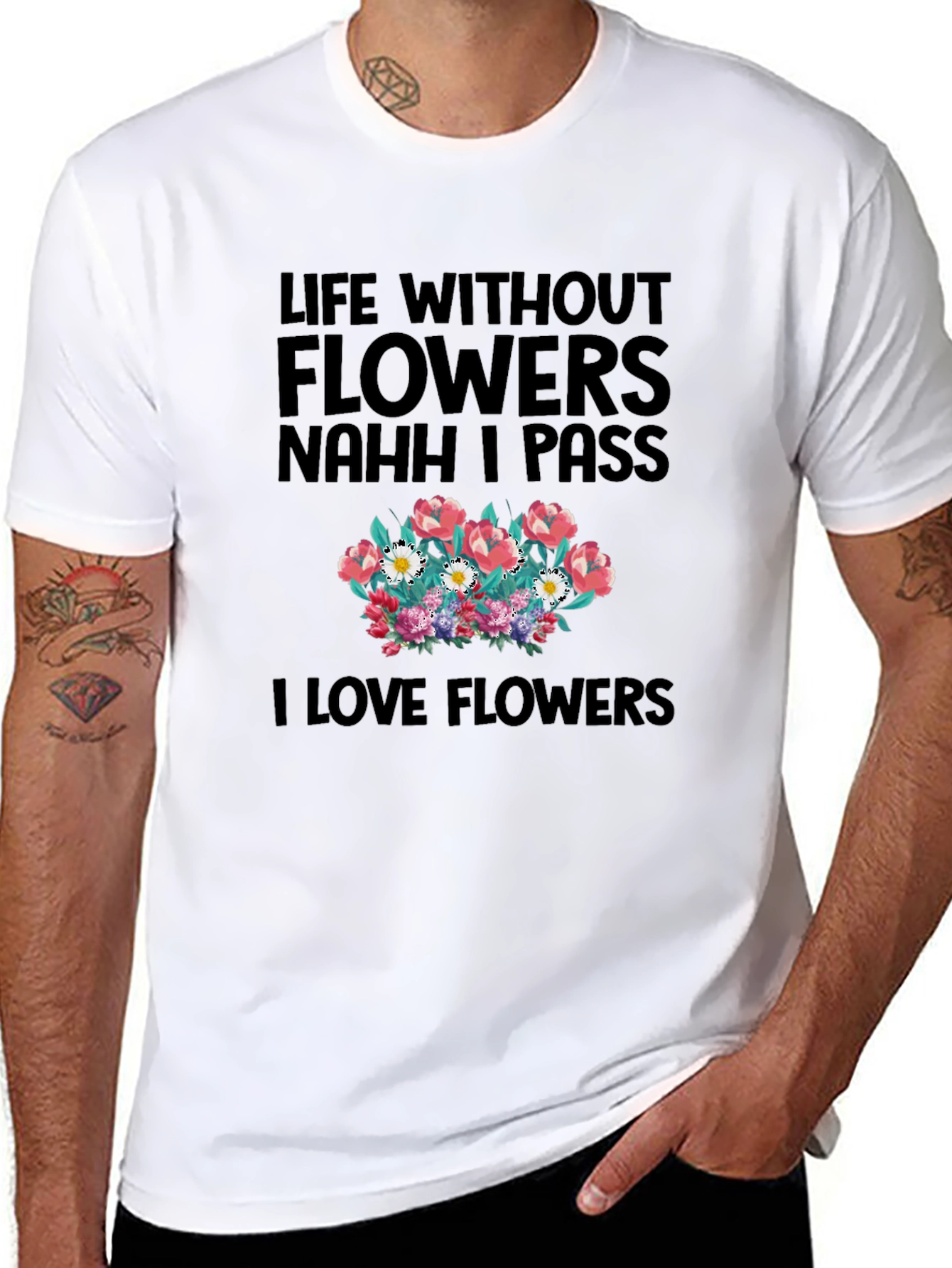 Floral Life Tee: Flowers or Pass Black T-Shirt - 8