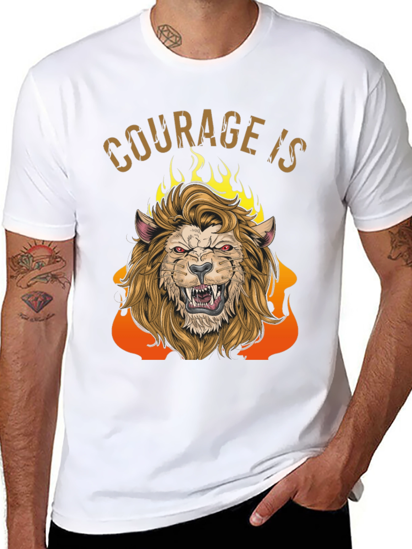 Black Courage Is Lion Graphic Tee - Men's Black T-Shirt view 8