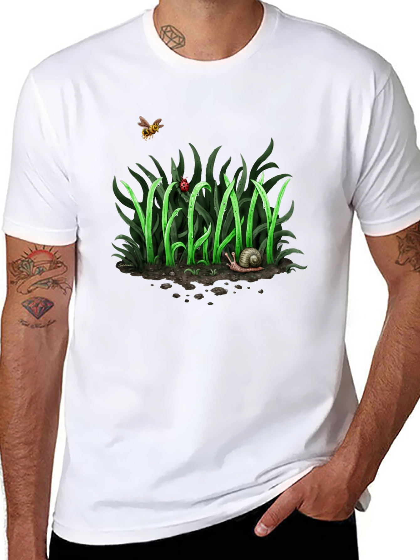 Black Vegan Nature Graphic T-Shirt - Black Crew Neck Tee view 8