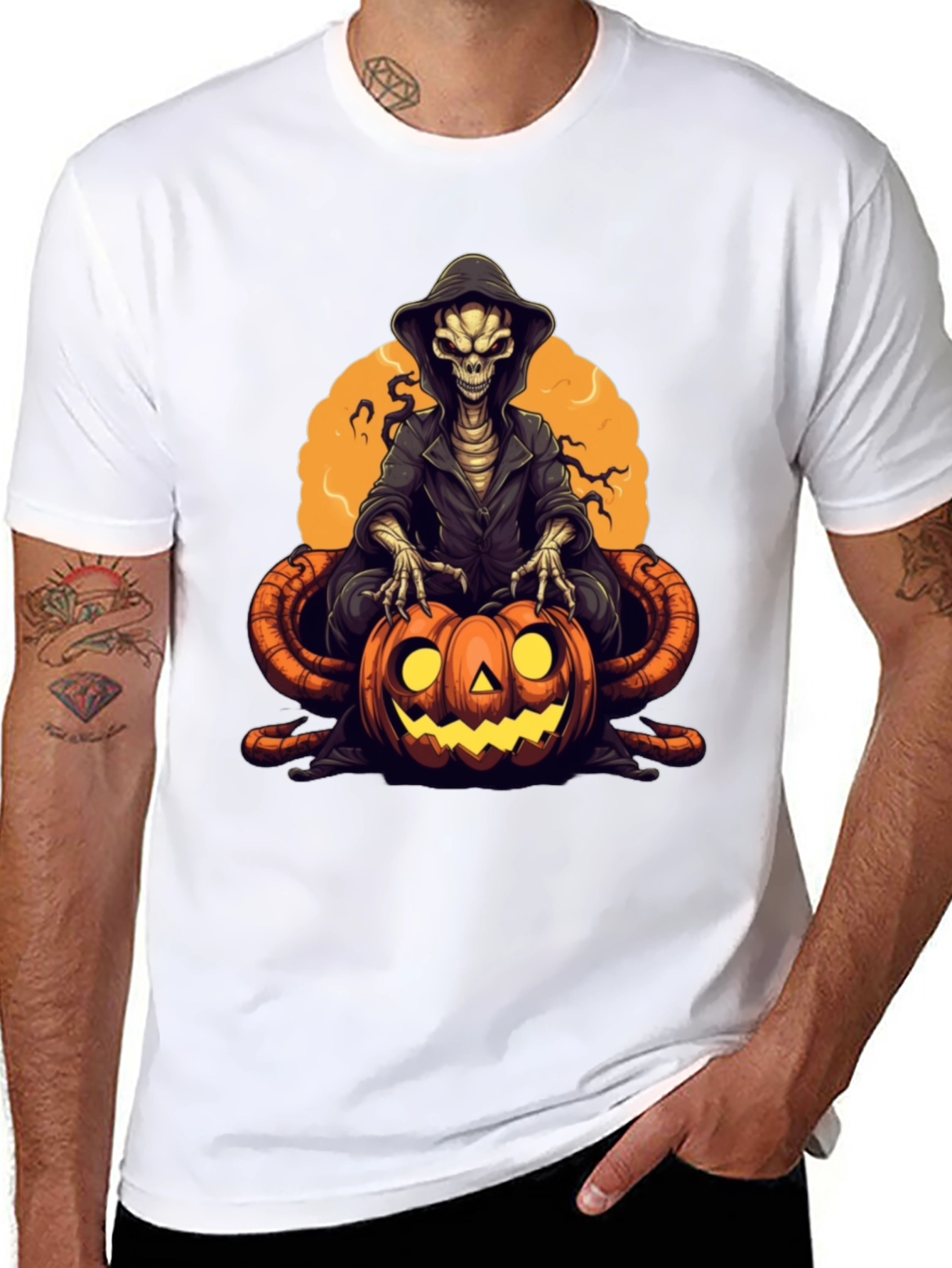 Black Grim Reaper Pumpkin Graphic Tee - Halloween Style view 8