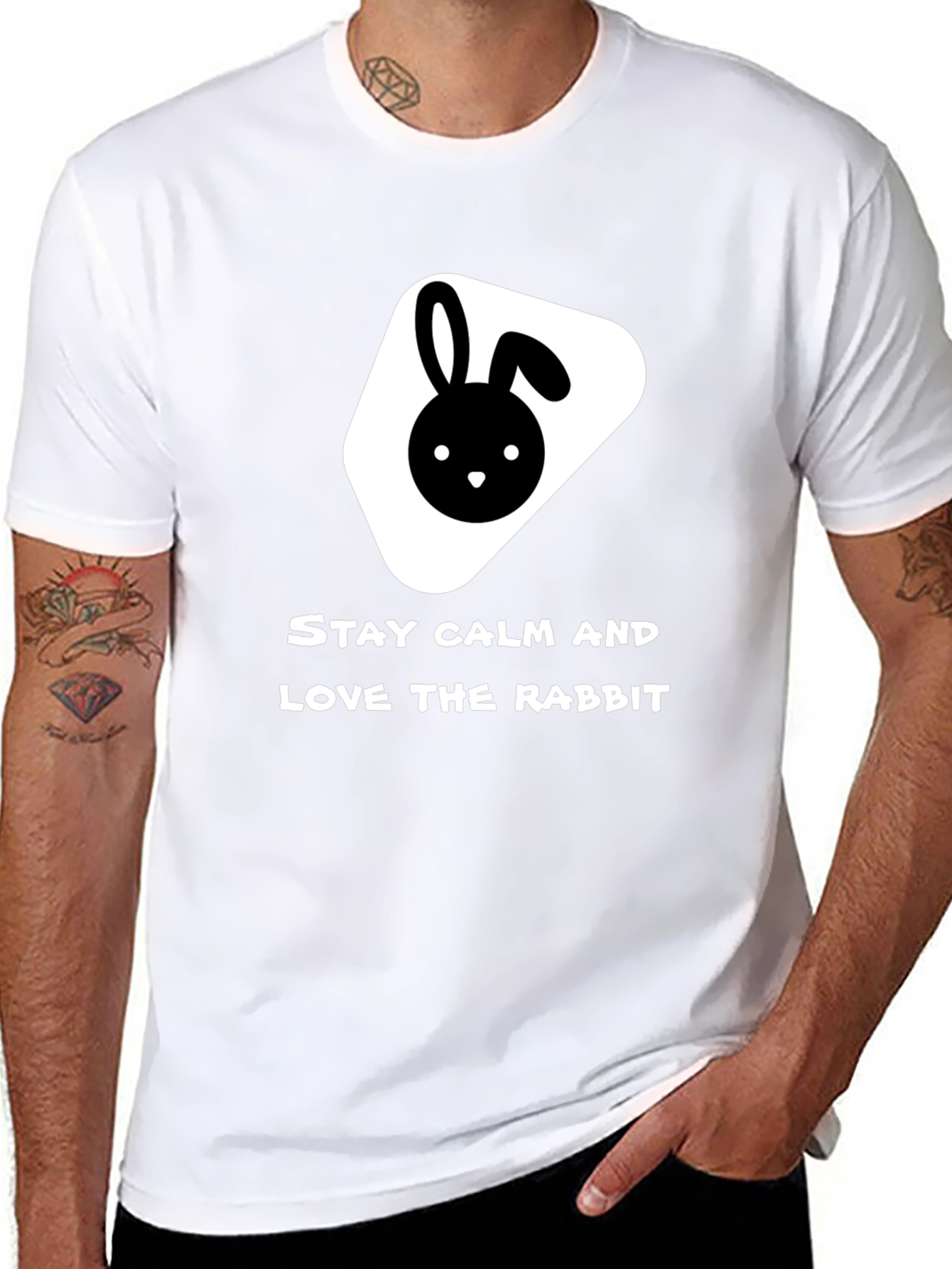Black Stay Calm Love Rabbit Black T-Shirt view 8