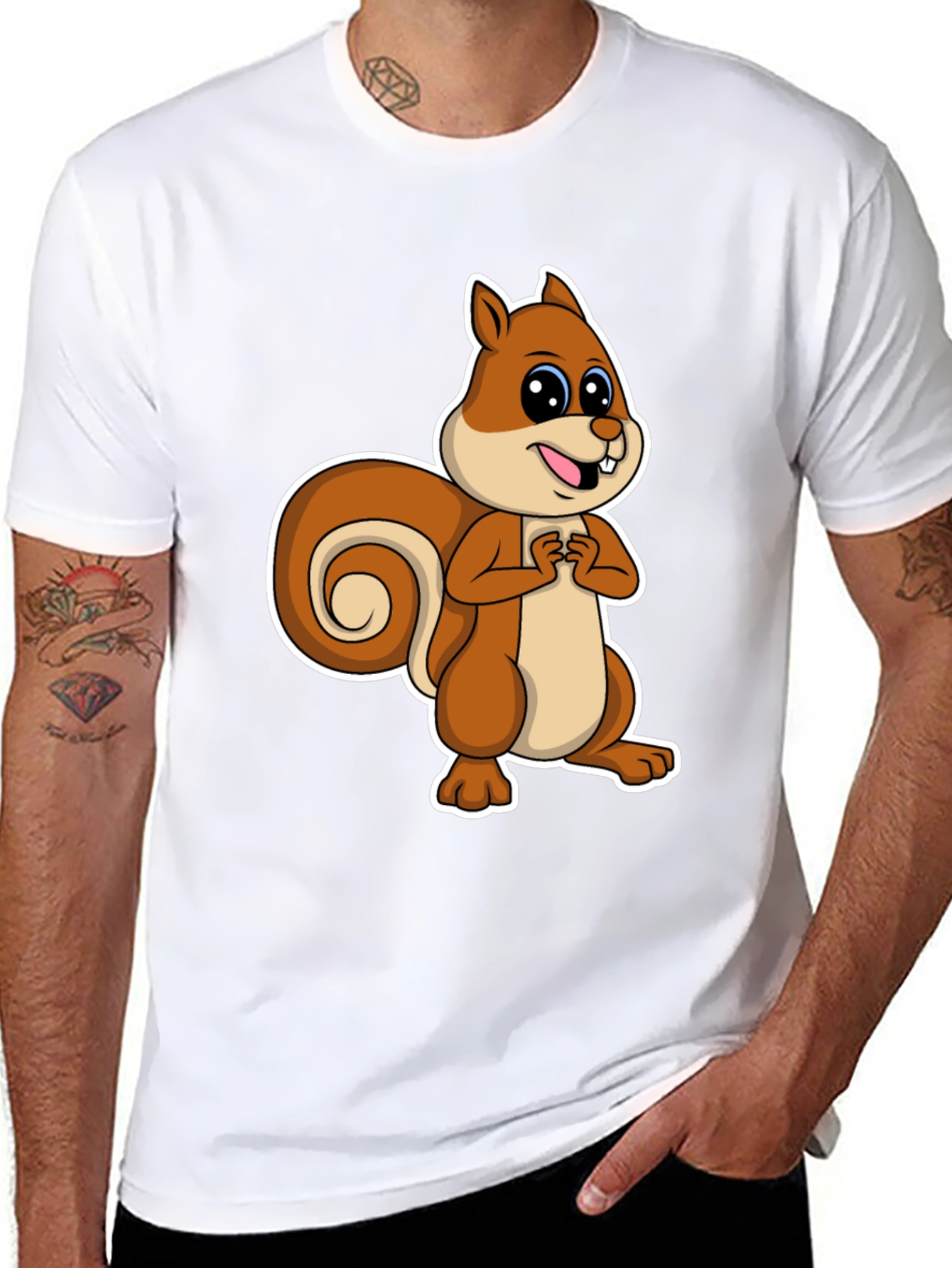 Black Cute Squirrel Graphic T-Shirt - Black Cotton Tee view 8