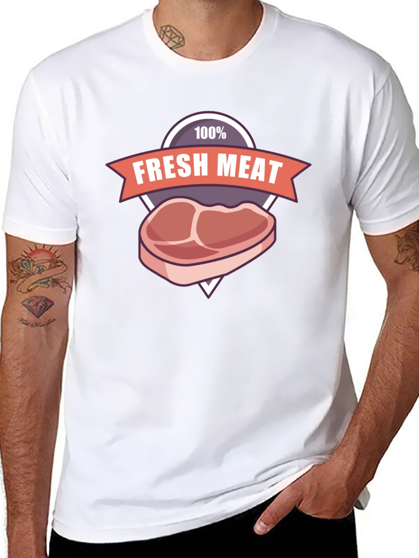 Black Fresh Meat Graphic T-Shirt - Black Cotton Tee view 8
