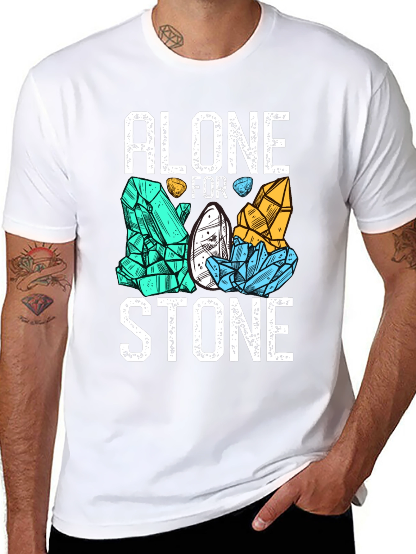Black Alone for Stone Men's Graphic T-Shirt - Black view 8