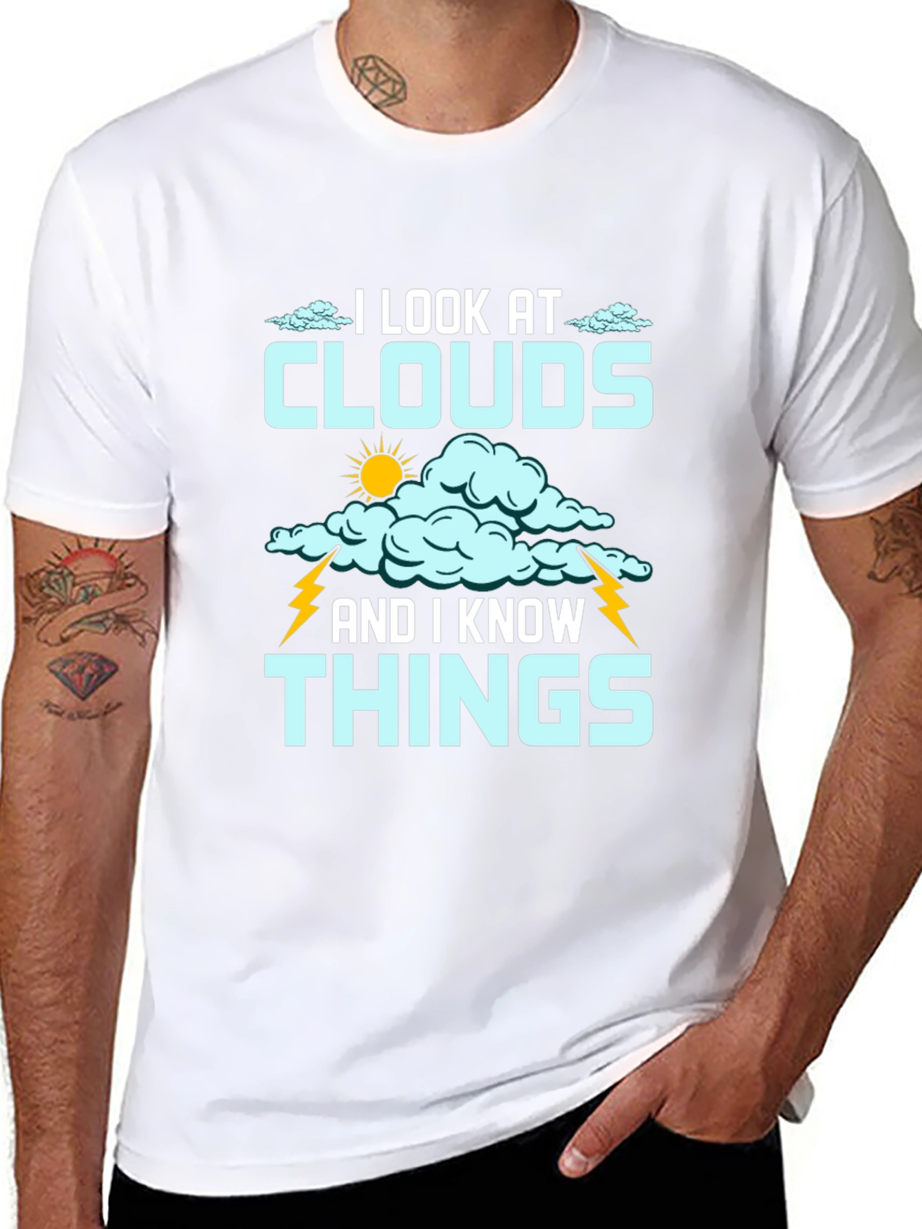 Black I Look at Clouds T-Shirt - Weather Lover Tee view 8