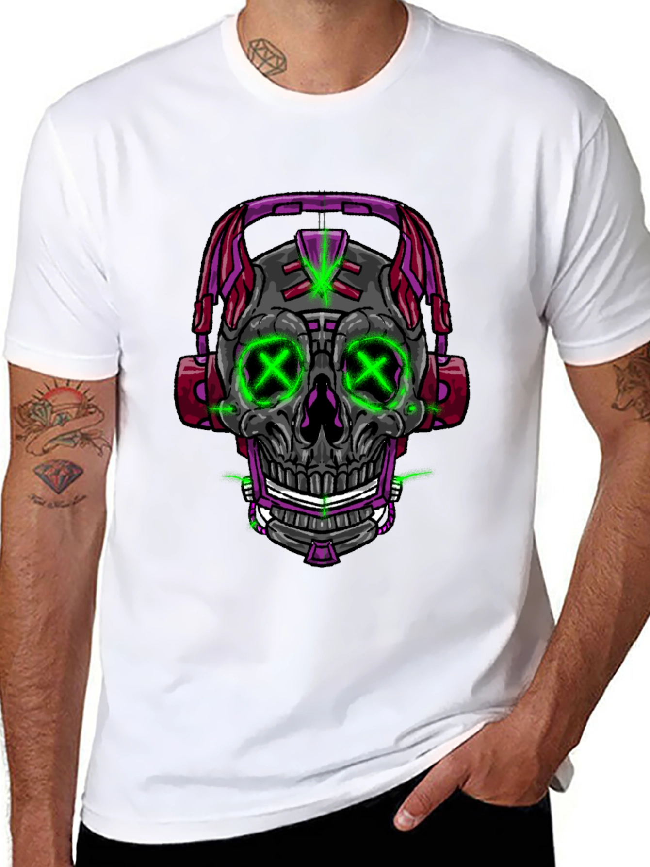 Black Skull Headphones Graphic Tee view 8