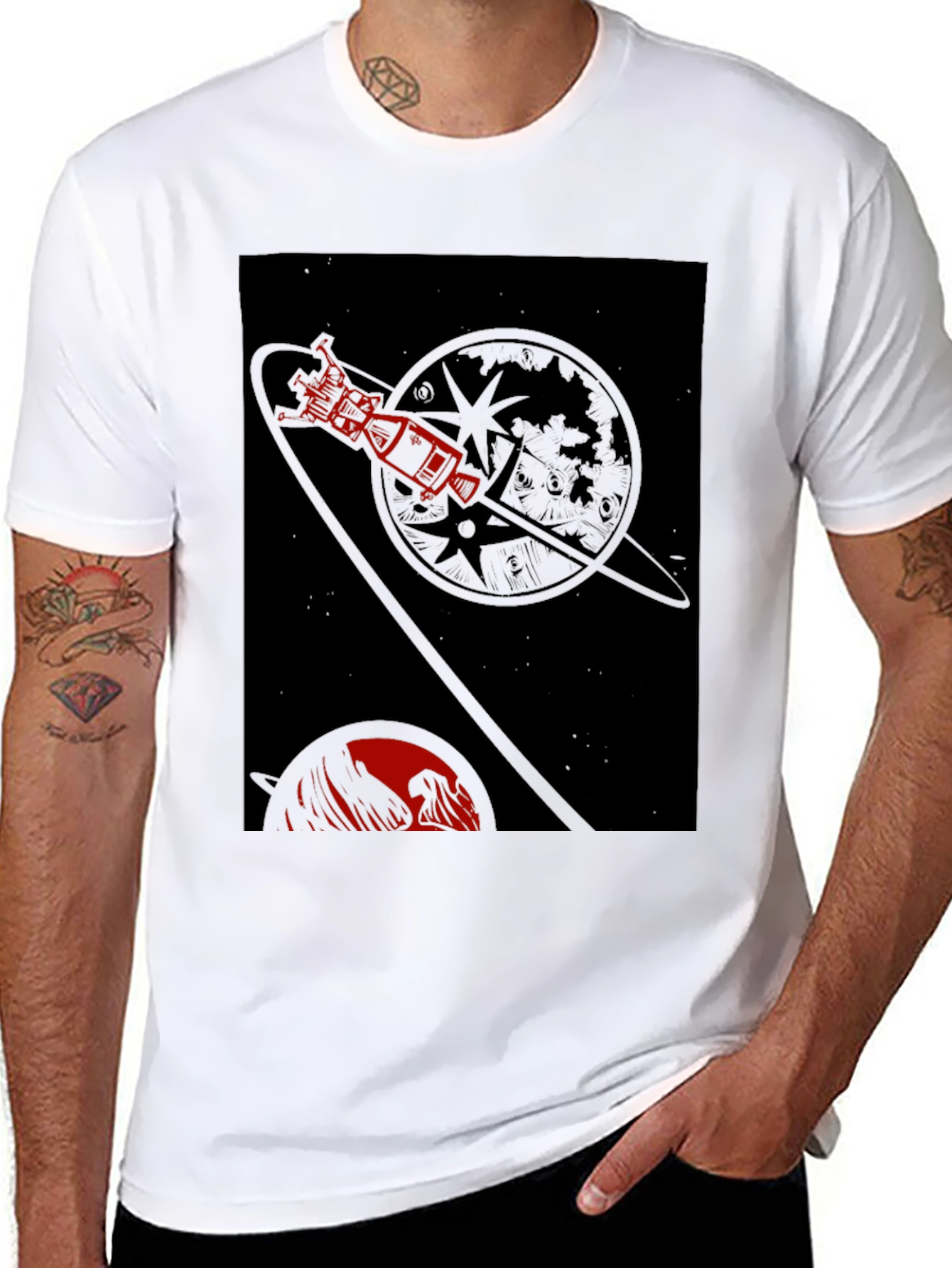 Black Space Travel Graphic Tee - Retro Rocket Design view 8