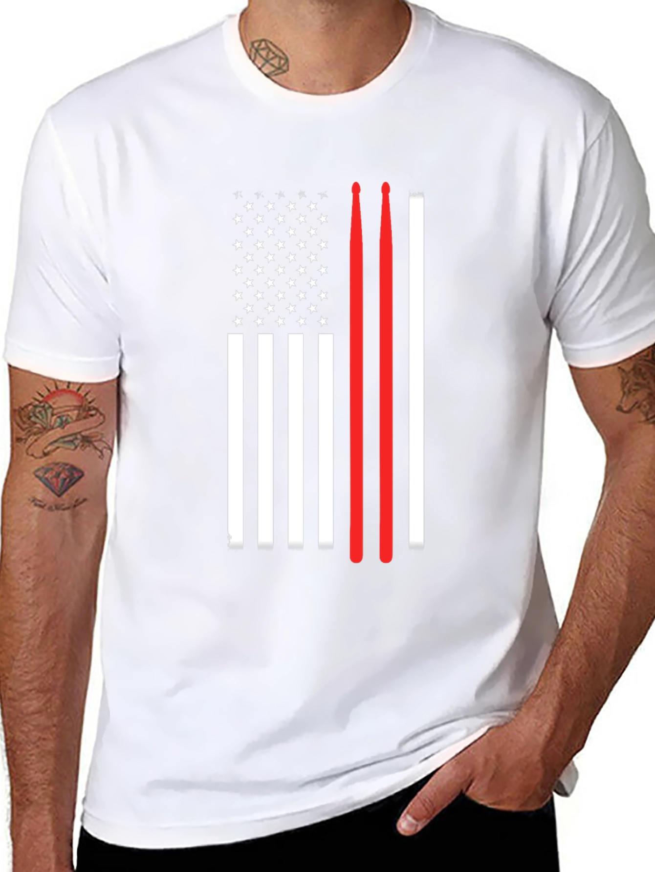 Black American Flag Drummer T-Shirt view 8