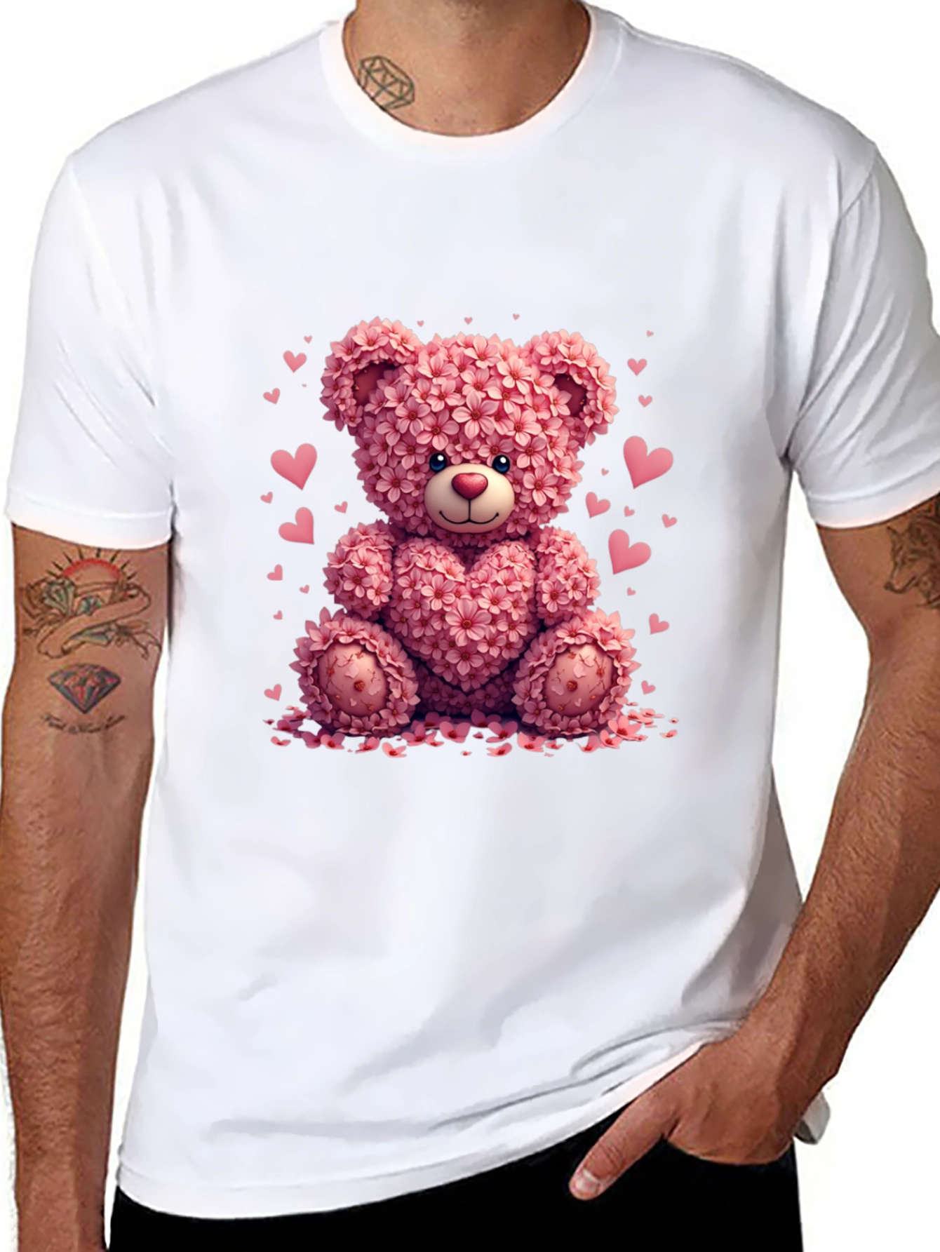 Black Floral Teddy Bear Graphic Tee - Valentine's Day view 8