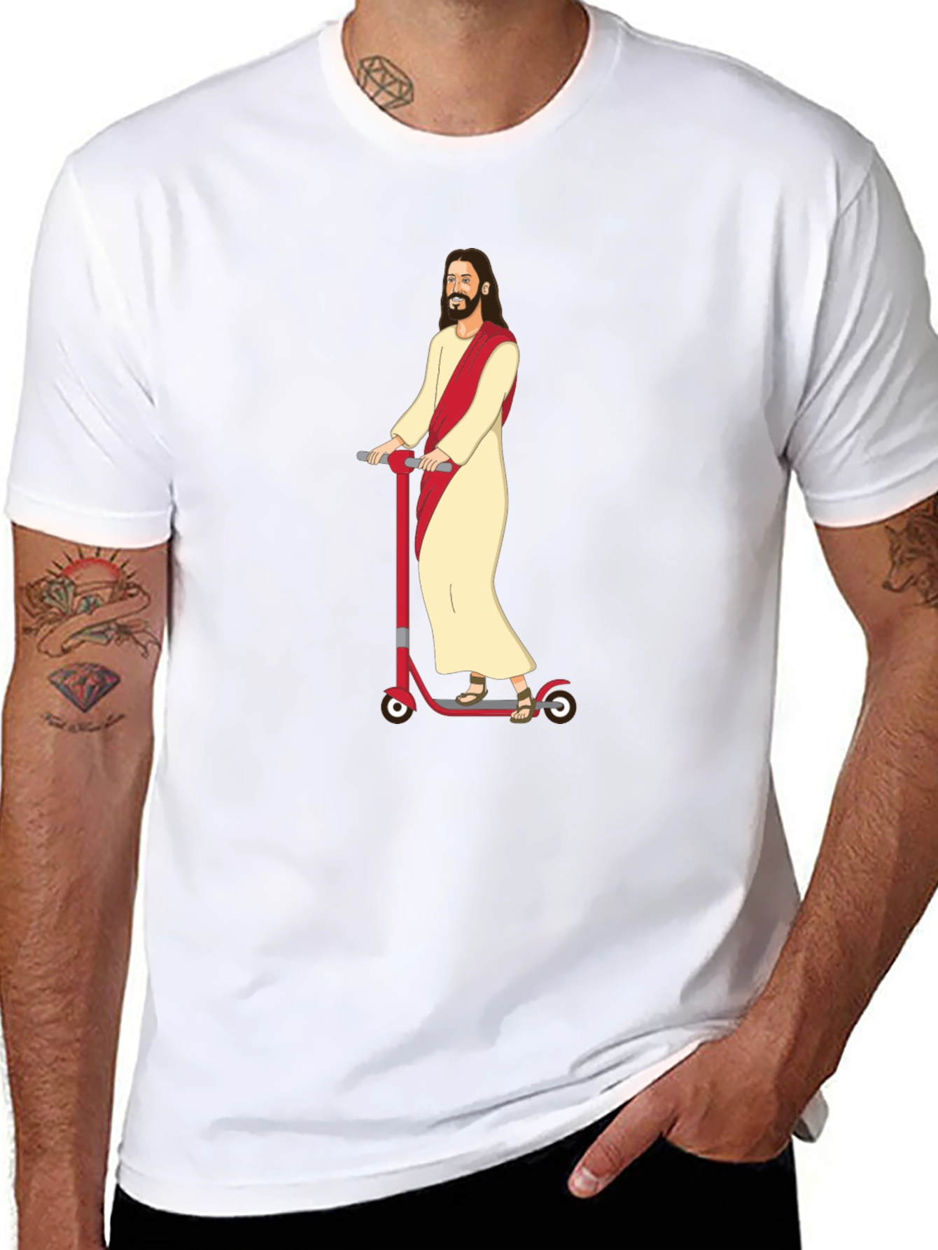 Black Jesus on Scooter T-Shirt - Religious Humor Tee view 8