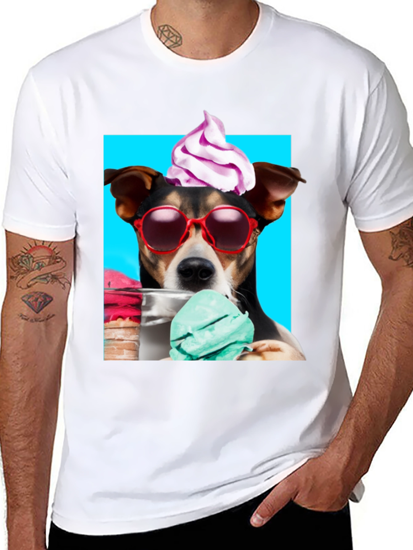 Black Dog with Ice Cream Black Graphic Tee view 8