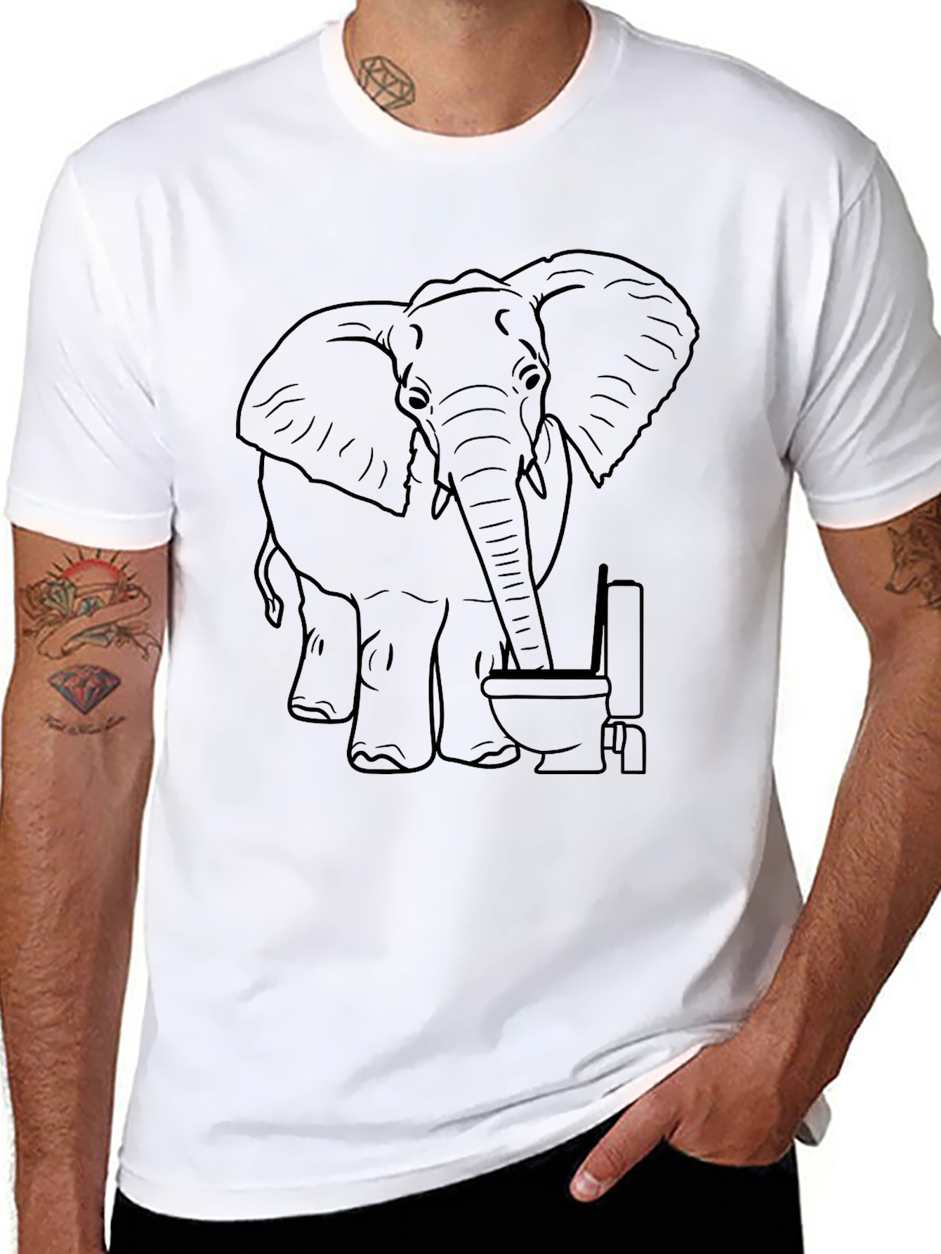 Black Elephant Toilet Humor Graphic Tee - Black Cotton T-Shirt view 8