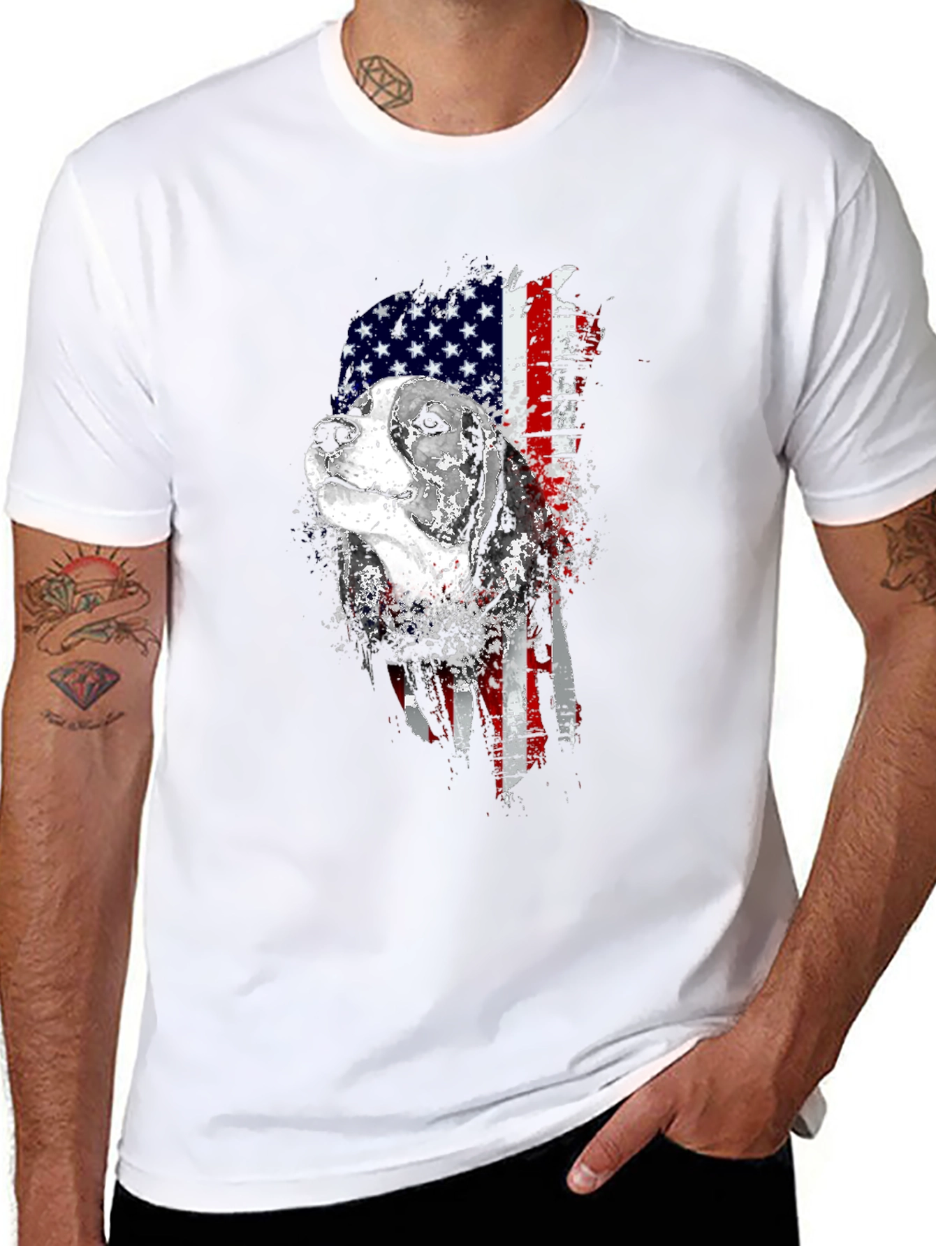 Black Patriotic Beagle Dog American Flag Graphic Tee view 8