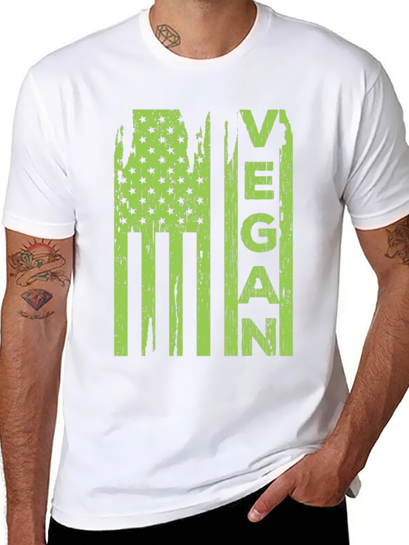 Black Vegan American Flag Graphic T-Shirt view 8