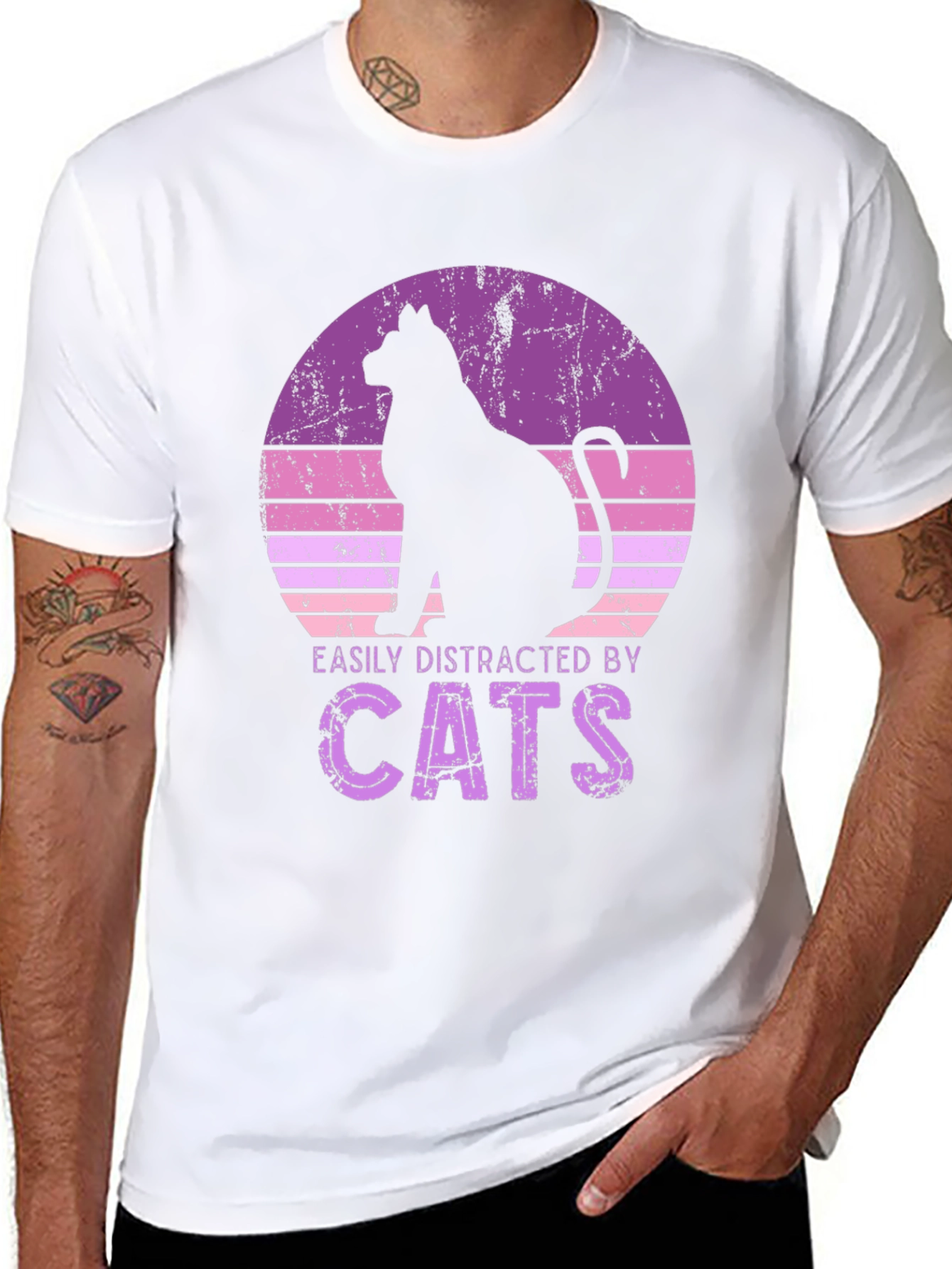 Black Easily Distracted By Cats Black T-Shirt view 8