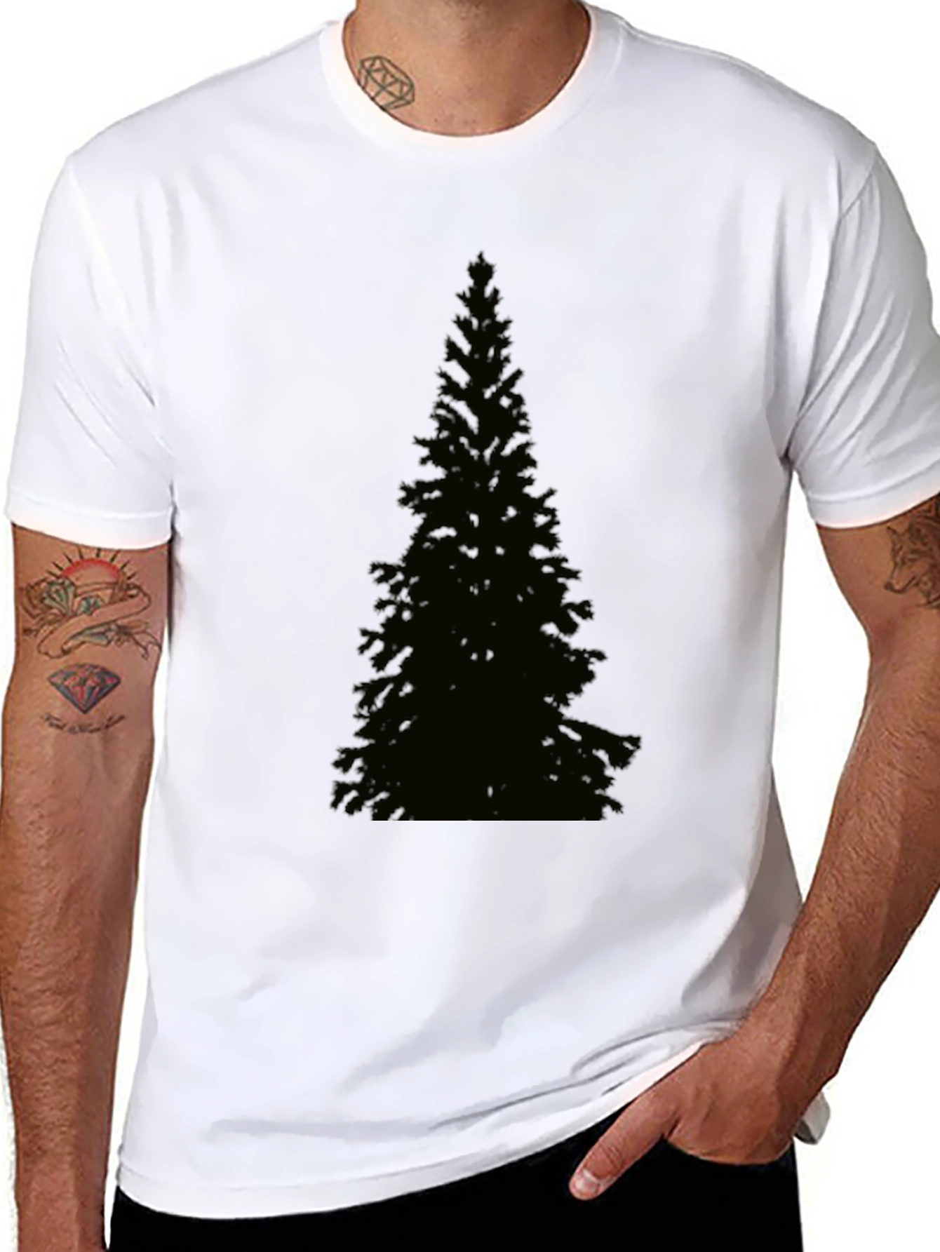 Black Evergreen Tree Graphic Tee - Black Cotton T-Shirt view 8