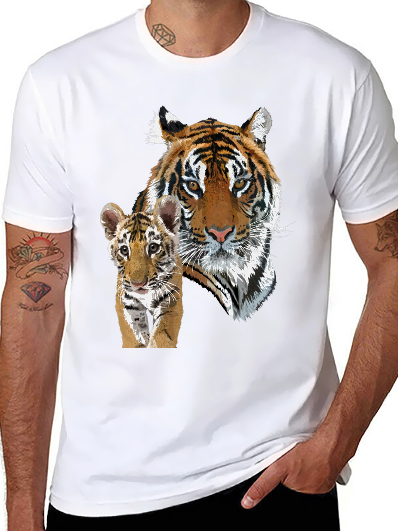 Black Tiger & Cub Graphic Tee - Unisex Black T-Shirt view 8